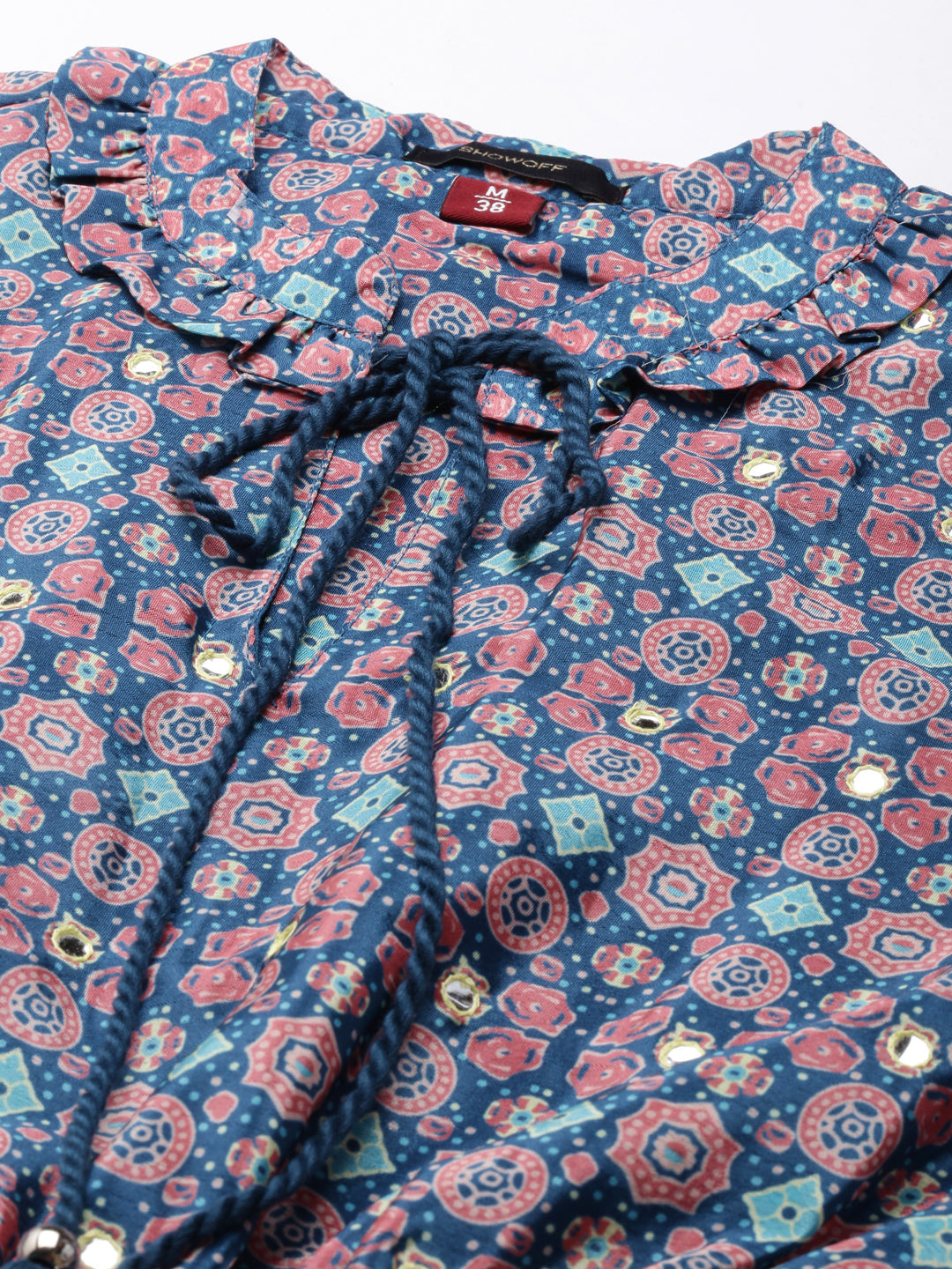 Women's Blue Geometrical Fit and Flare Dress