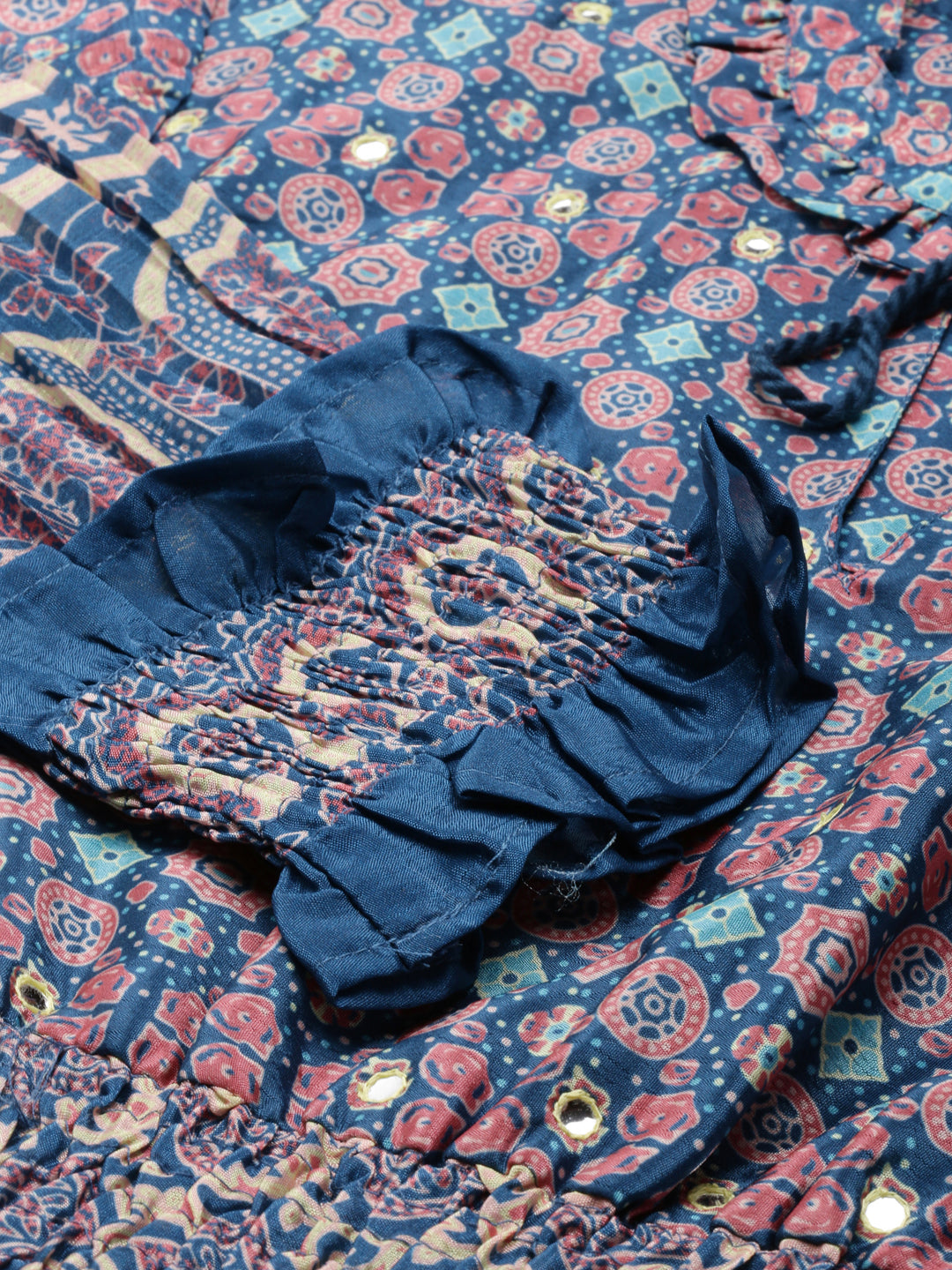 Women's Blue Geometrical Fit and Flare Dress