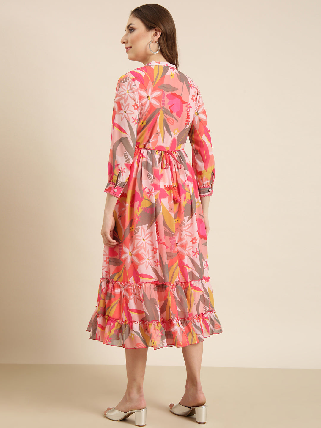 Women's Pink Floral Fit and Flare Dress