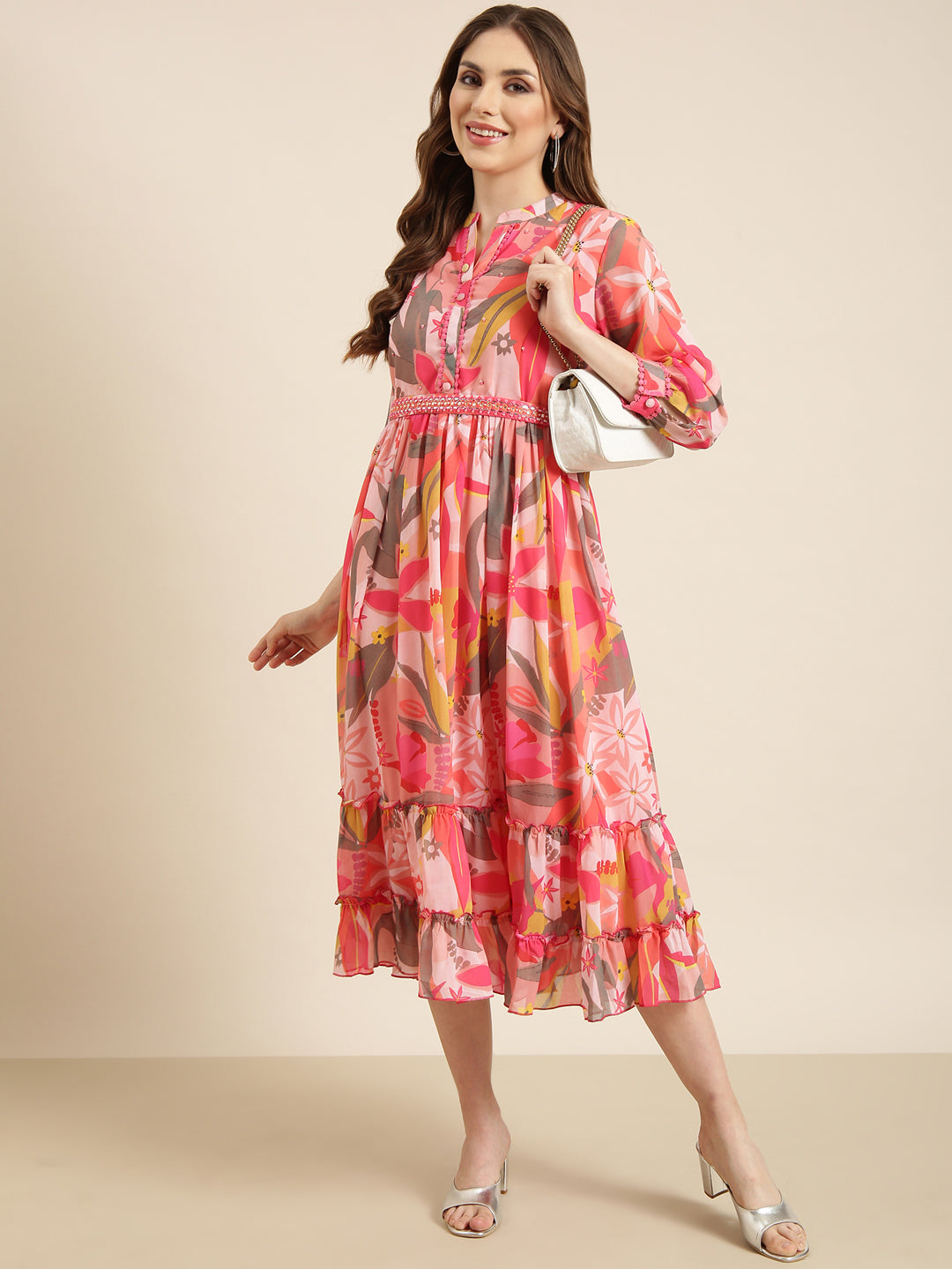 Women's Pink Floral Fit and Flare Dress