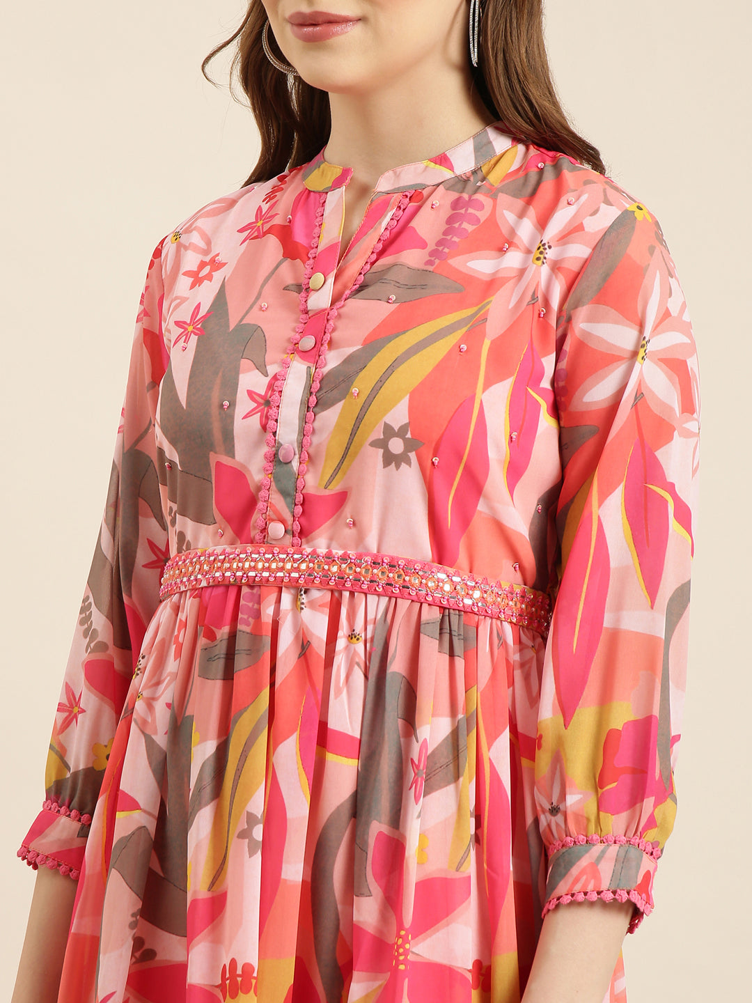 Women's Pink Floral Fit and Flare Dress