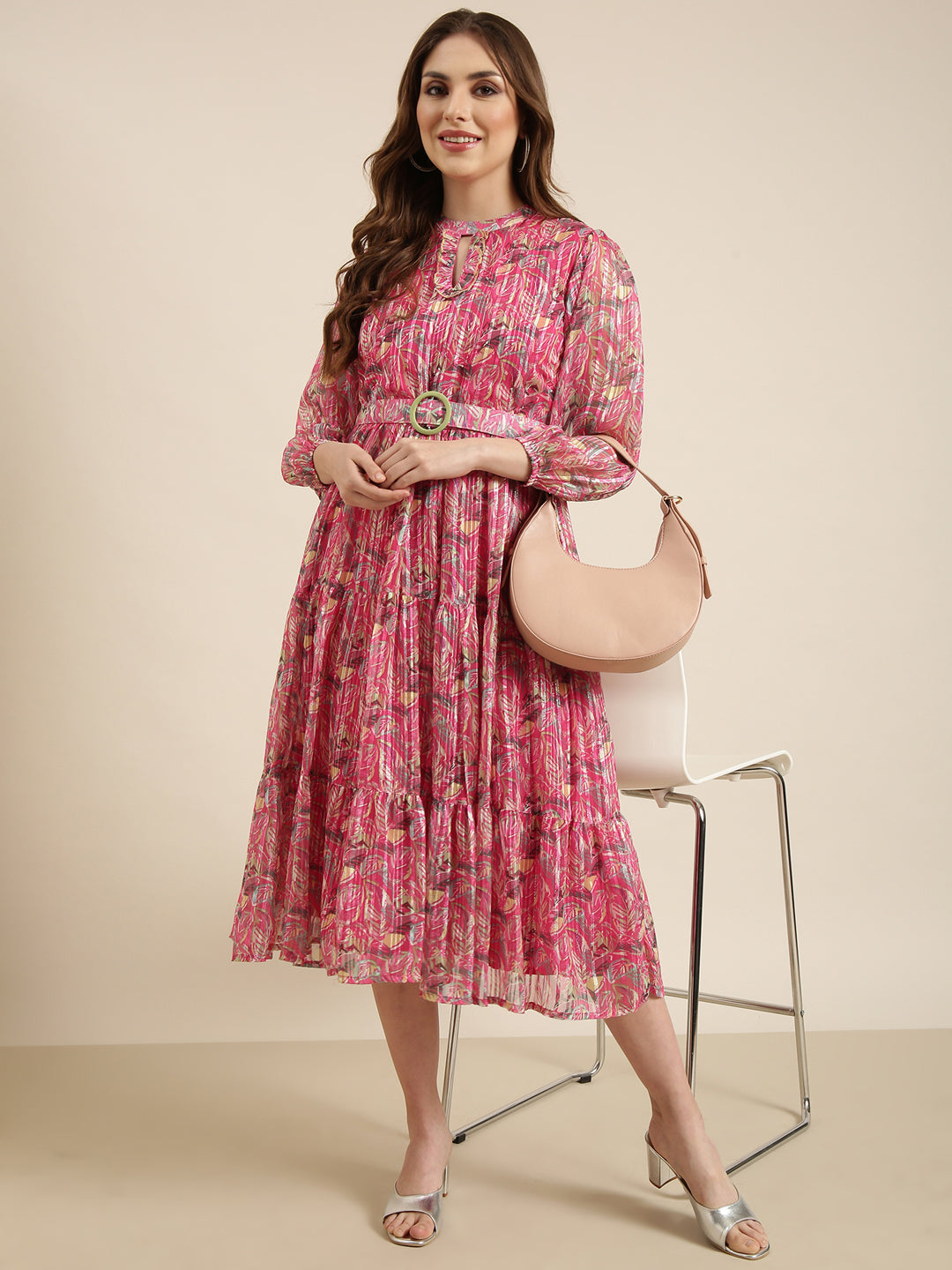 Women Pink Floral Fit and Flare Dress