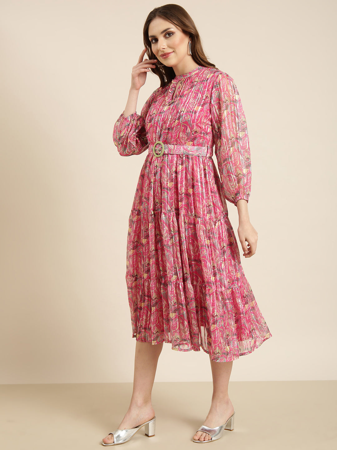 Women Pink Floral Fit and Flare Dress