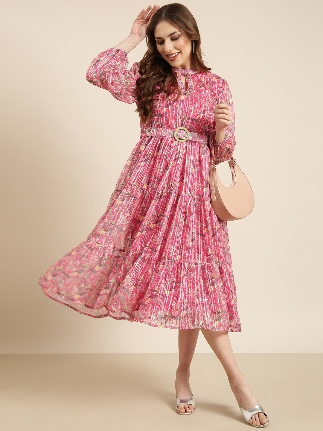 Women Pink Floral Fit and Flare Dress