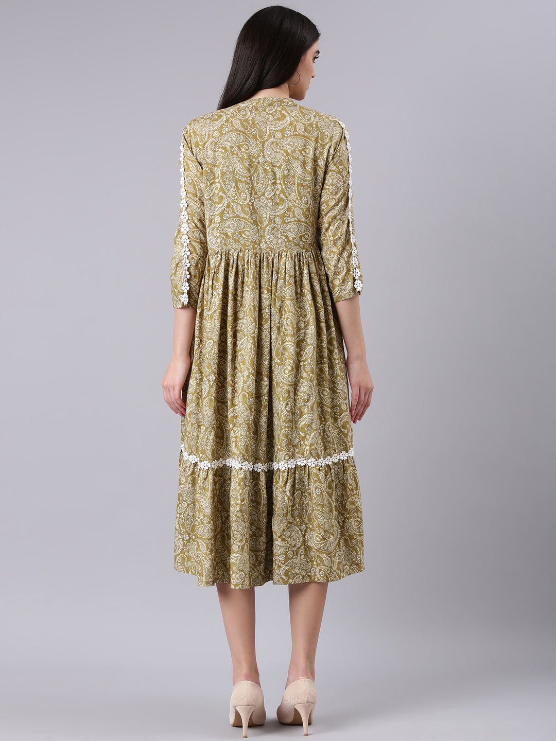 Women's Olive Solid Fit and Flare Dress