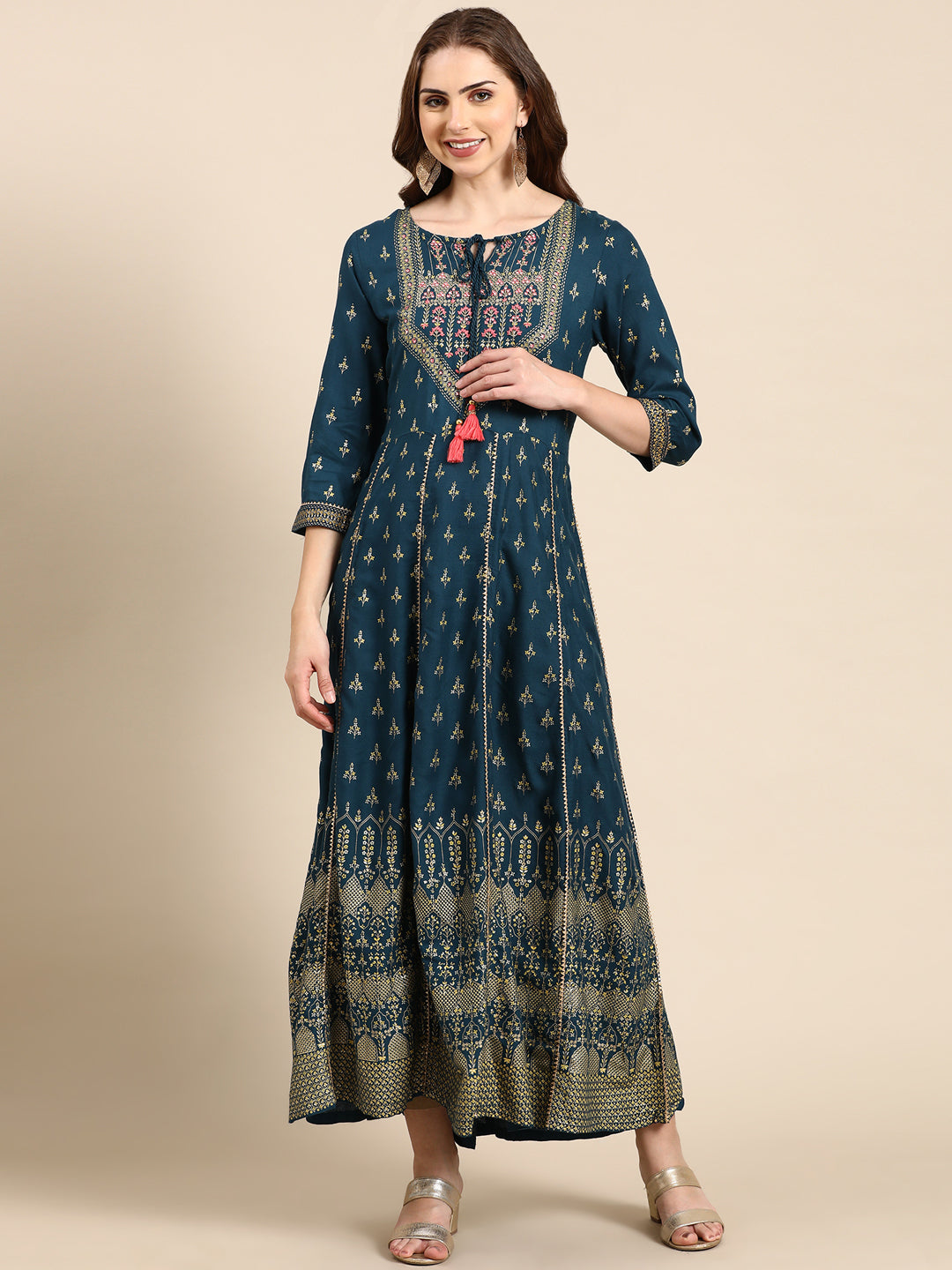 Women's Teal Embellished Anarkali Kurta