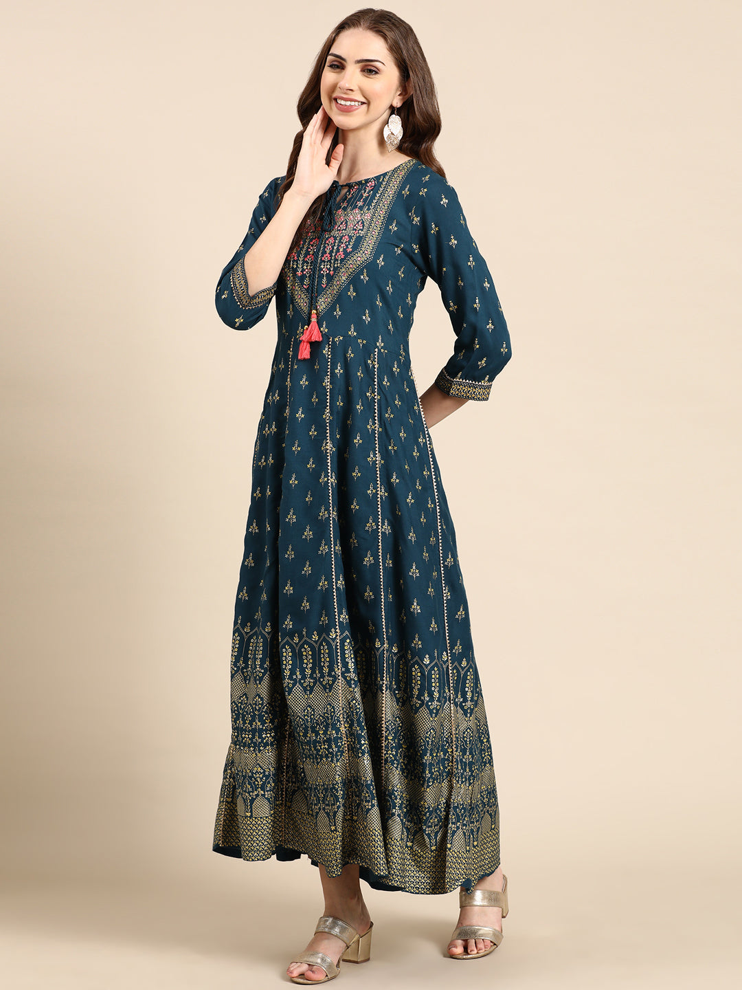 Women's Teal Embellished Anarkali Kurta