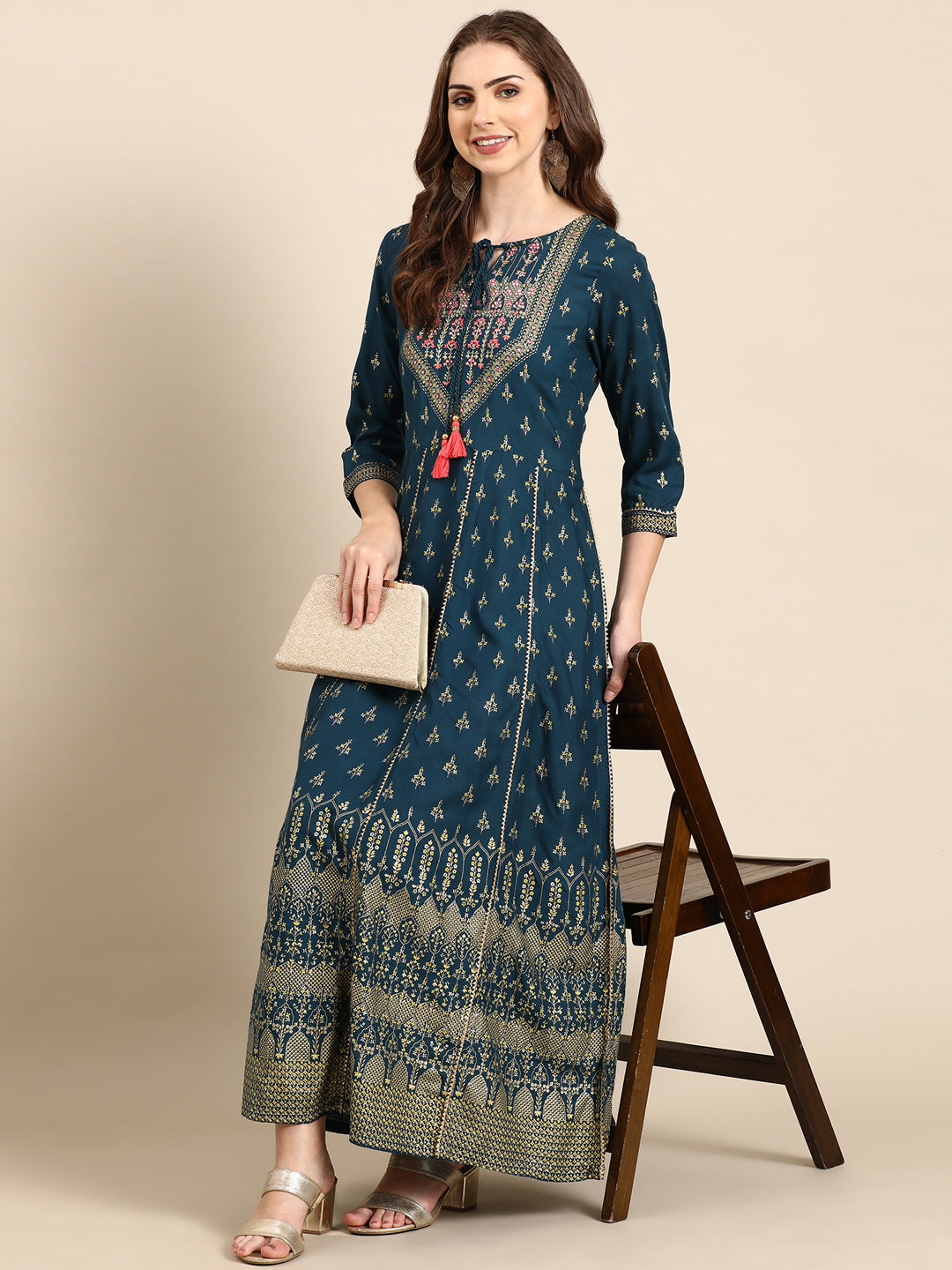 Women's Teal Embellished Anarkali Kurta