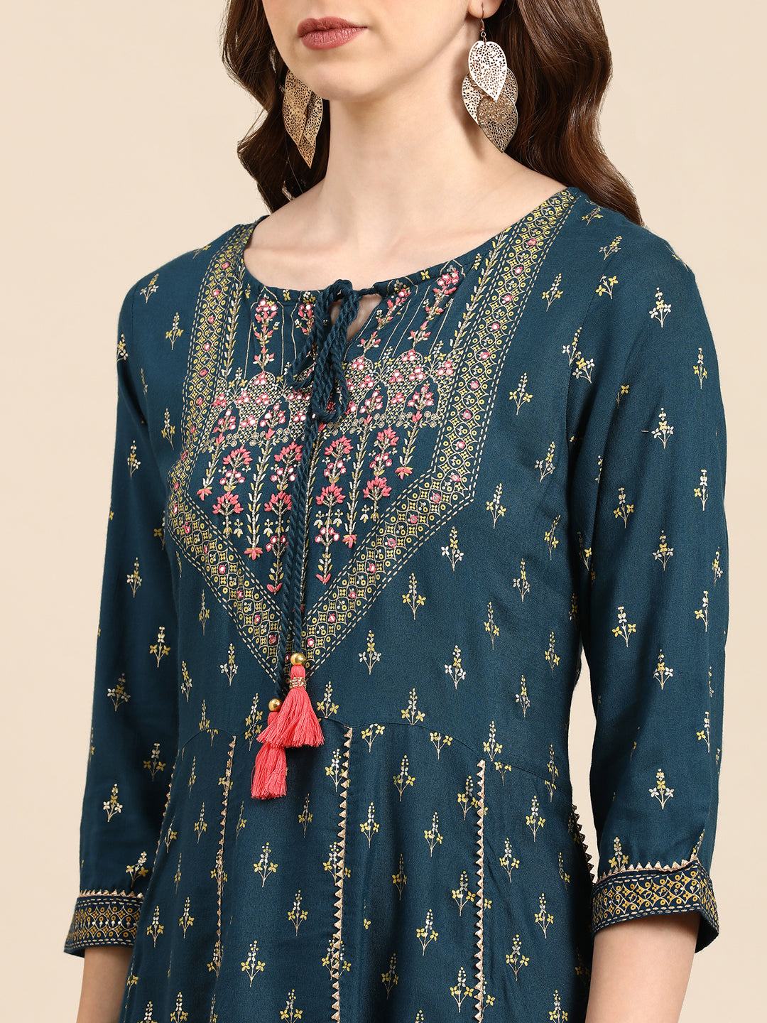 Women's Teal Embellished Anarkali Kurta