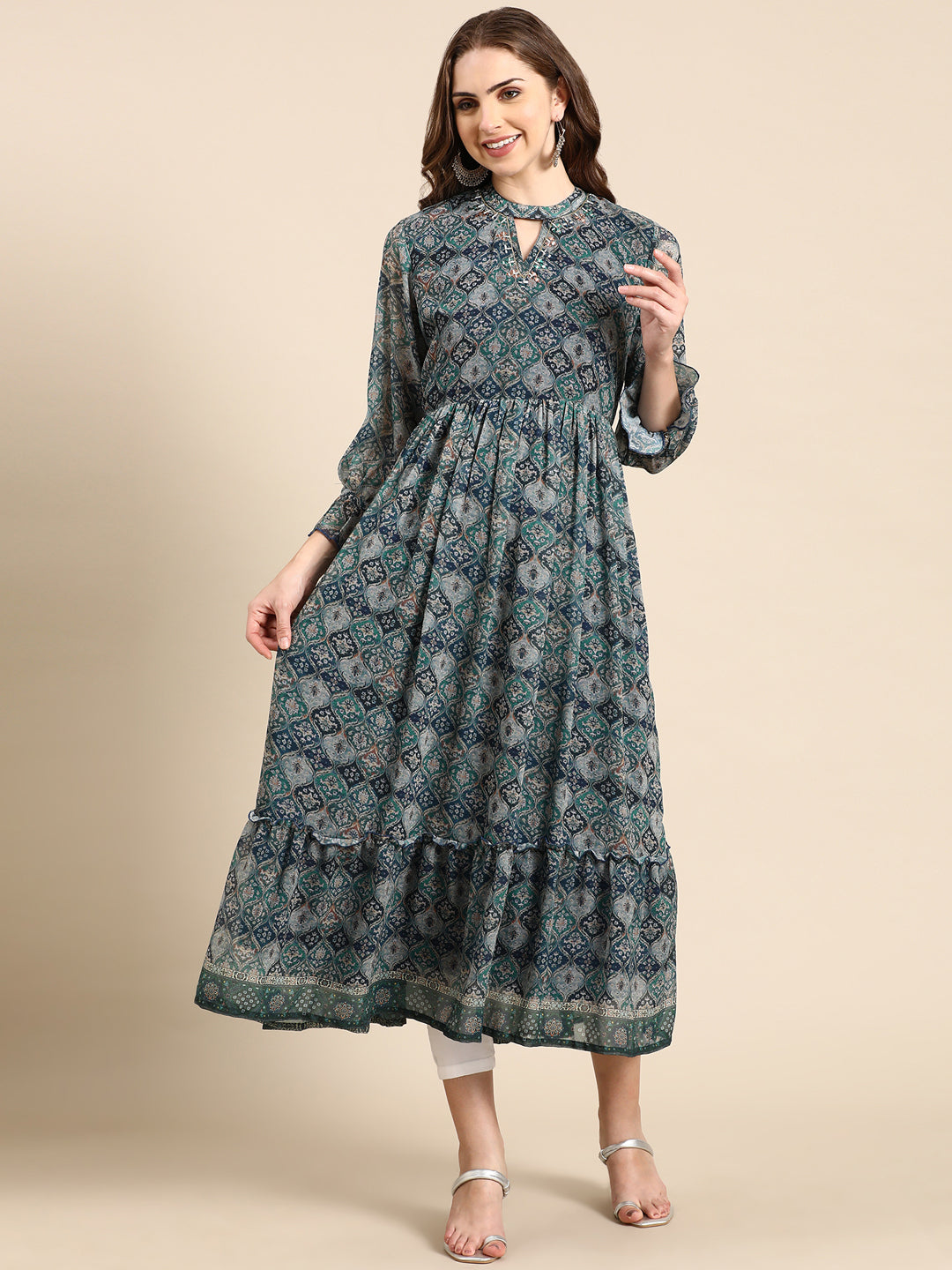 Women's Green Printed Anarkali Kurta