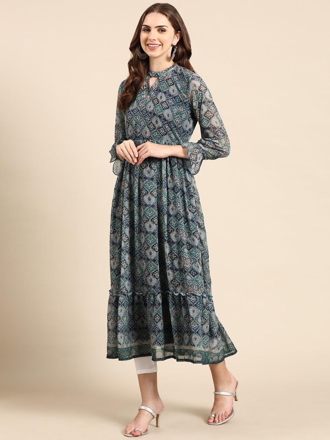 Women's Green Printed Anarkali Kurta