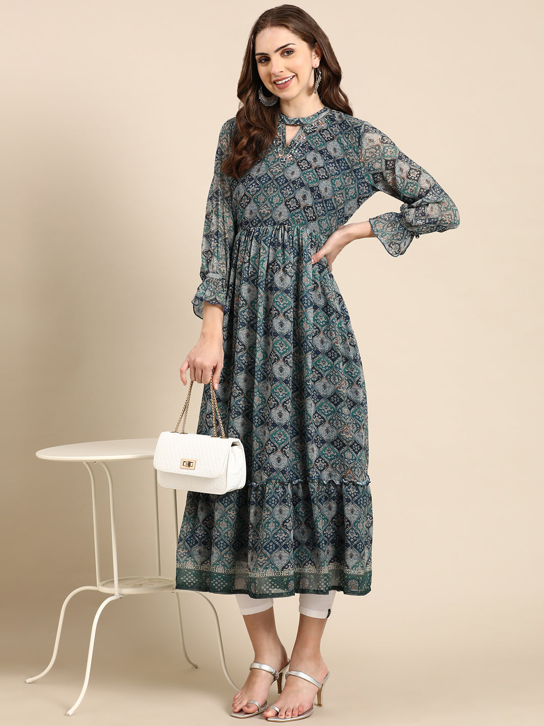 Women's Green Printed Anarkali Kurta