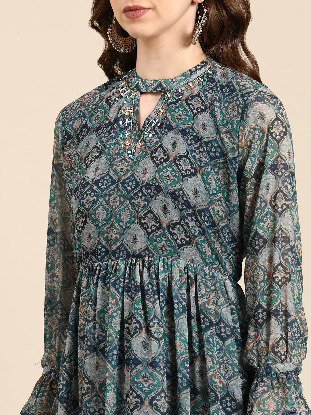 Women's Green Printed Anarkali Kurta