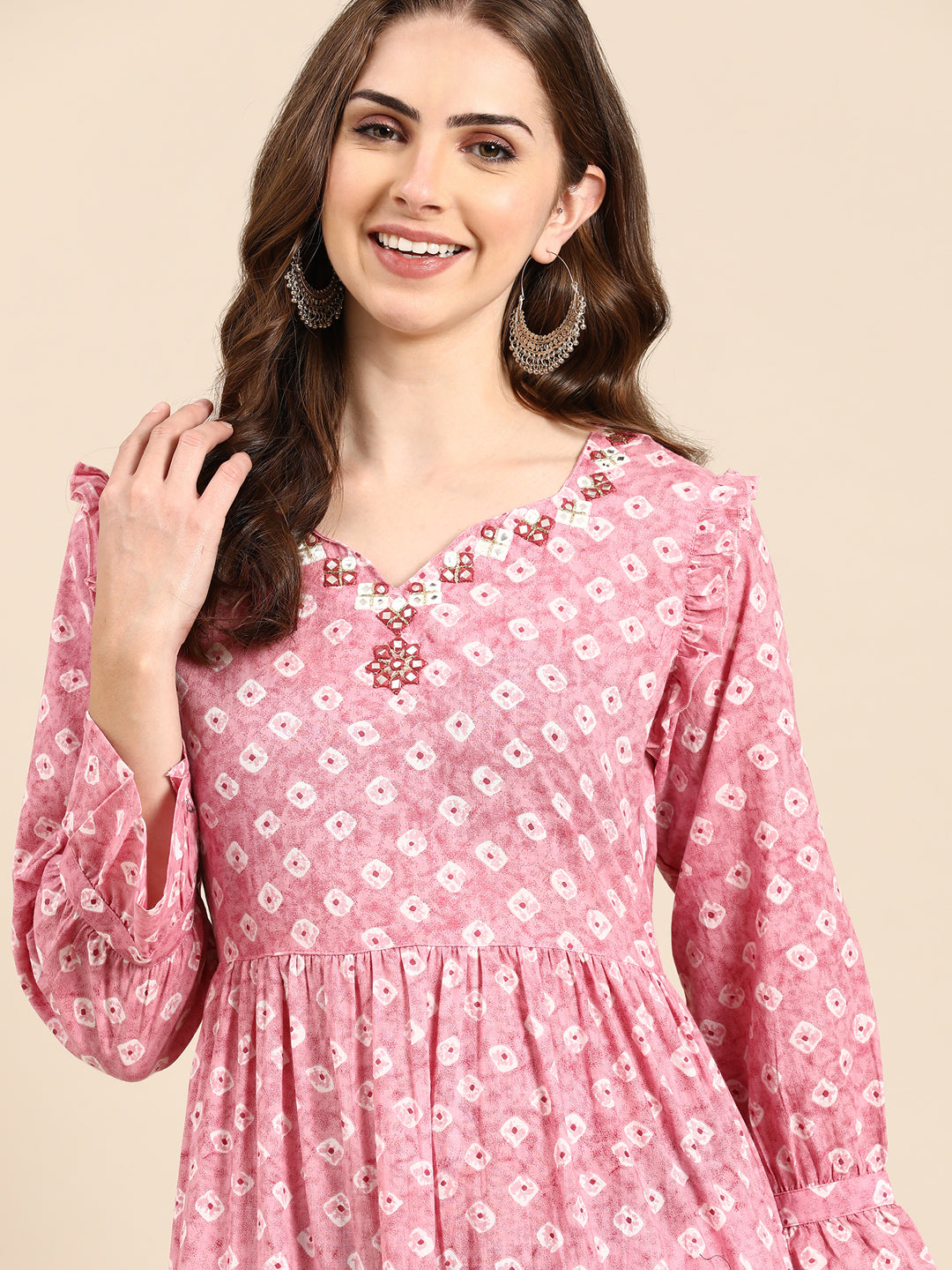 Women's Pink Printed Anarkali Kurta