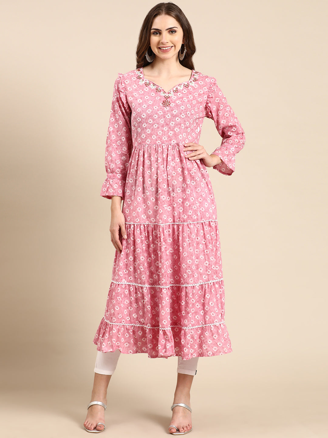 Women's Pink Printed Anarkali Kurta