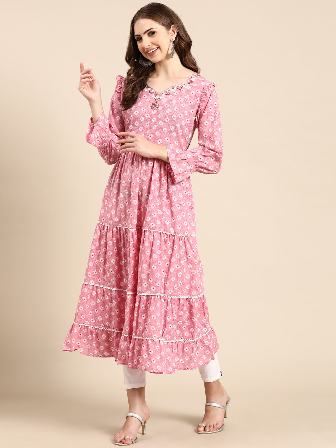 Women's Pink Printed Anarkali Kurta