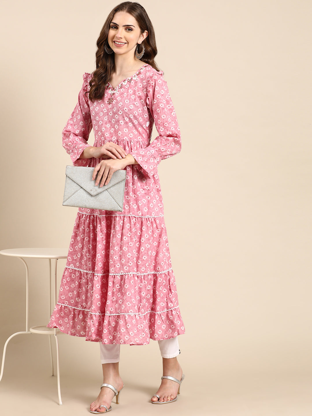 Women's Pink Printed Anarkali Kurta