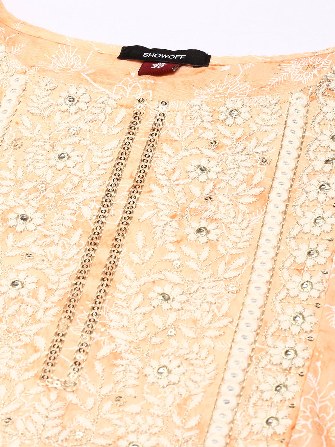 Women Peach Floral Anarkali Kurta