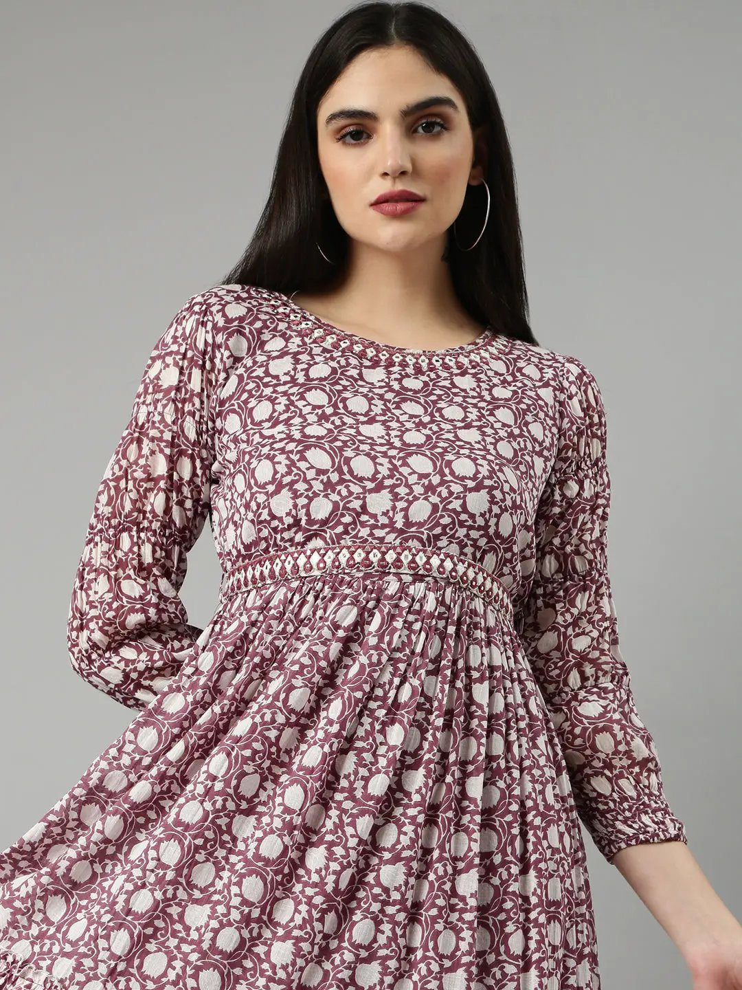 Shop Women's Mauve Floral Printed Fit & Flare Dress | Showoffff Shop Women's Mauve Floral Printed Fit & Flare Dress | Showoffff