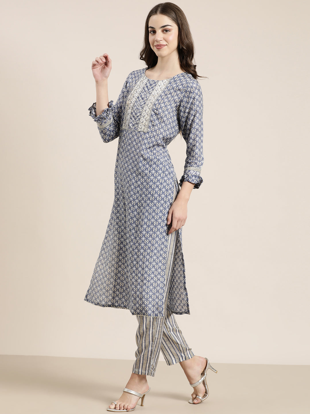 Women Blue Printed Kurta Set