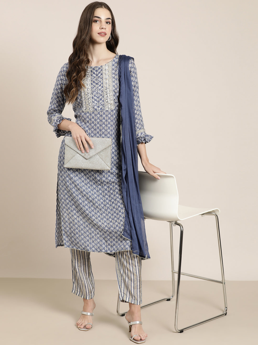 Women Blue Printed Kurta Set