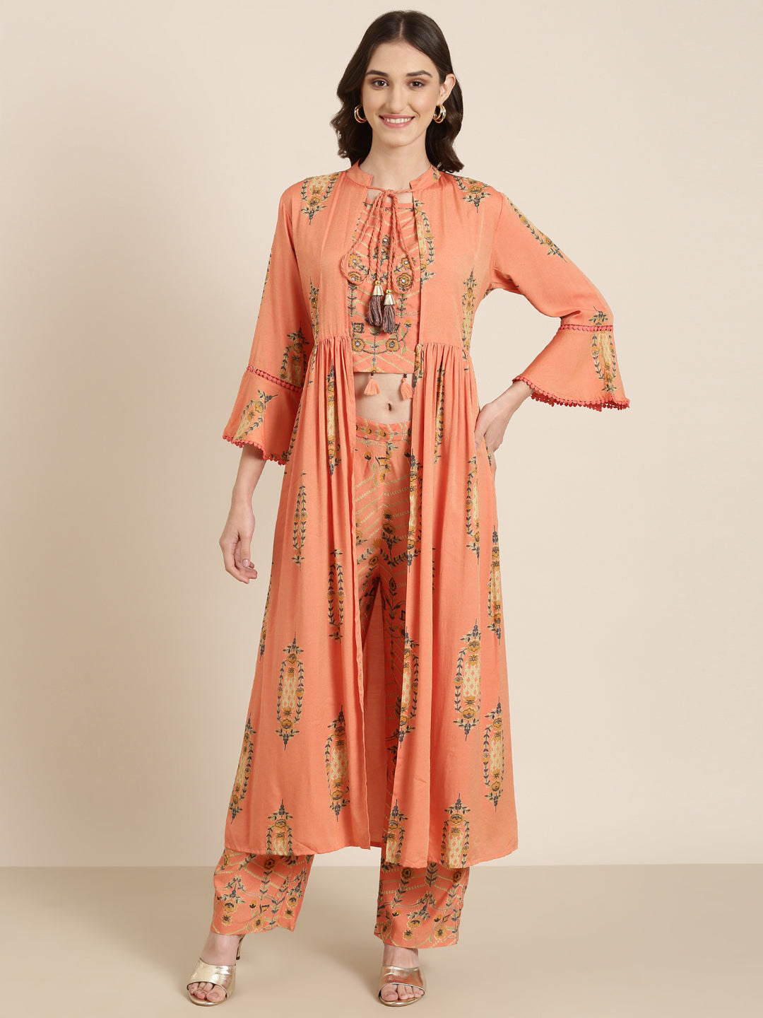 Women Orange Floral Kurta Set