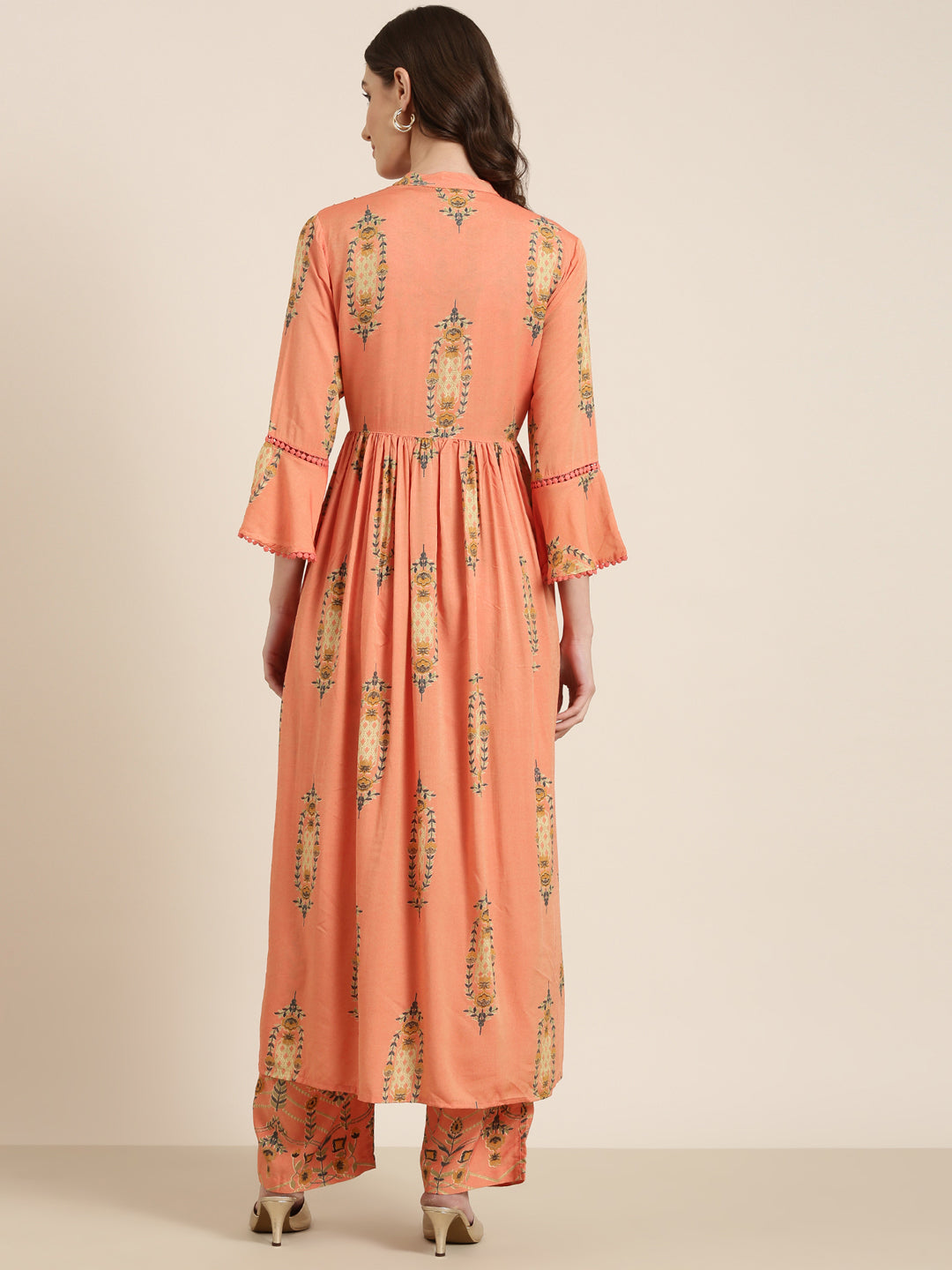 Women Orange Floral Kurta Set