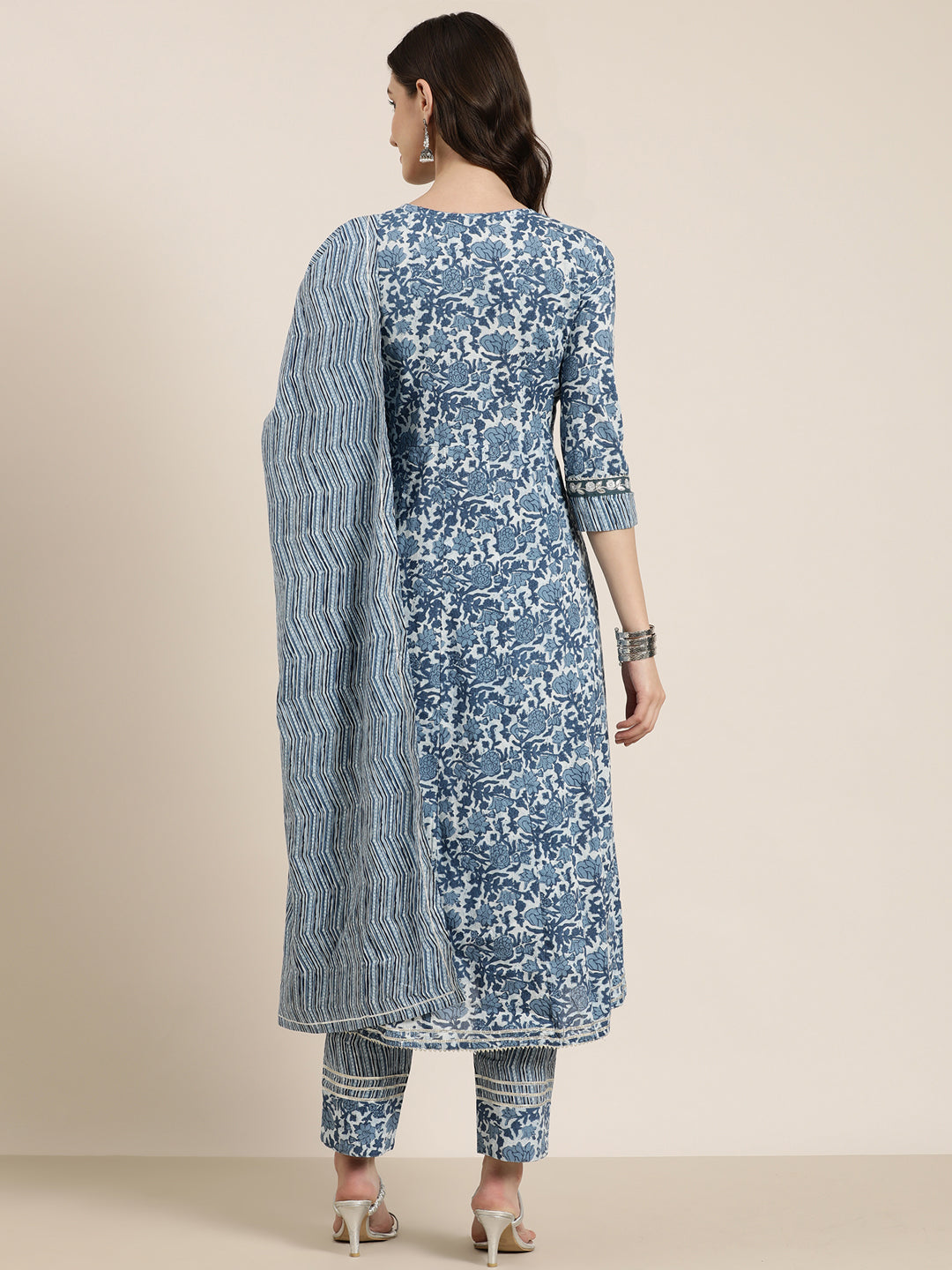 Women Blue Floral Kurta Set