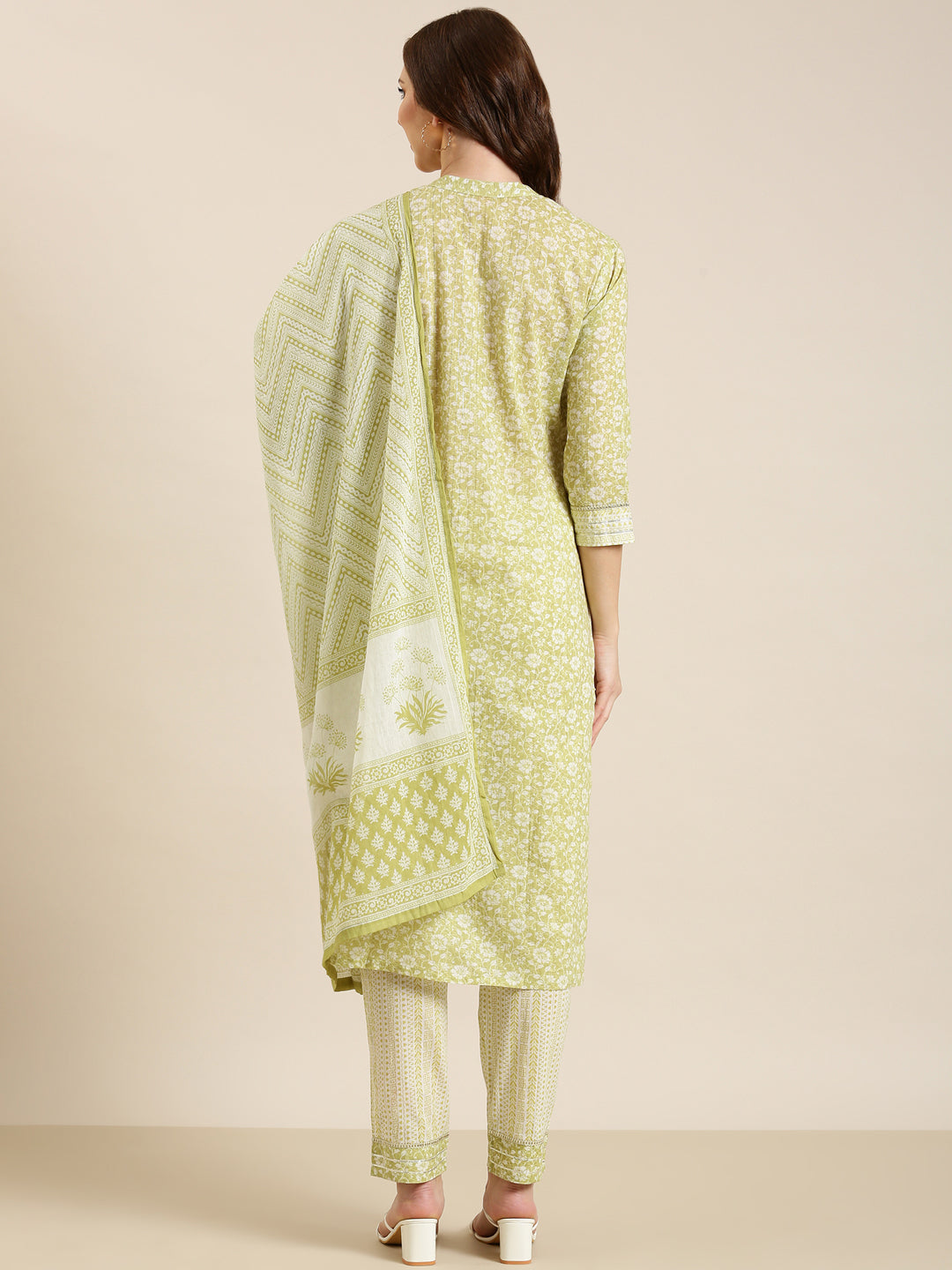 Women Lime Green Floral Straight Kurta Set