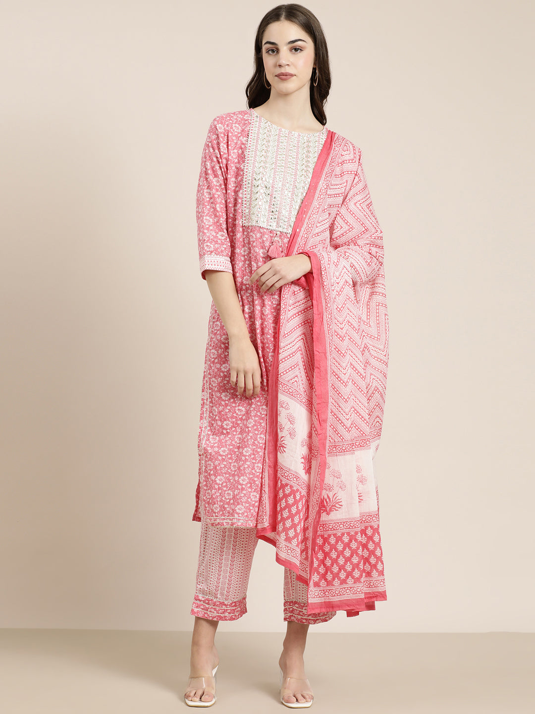 Women Pink Floral Kurta Set