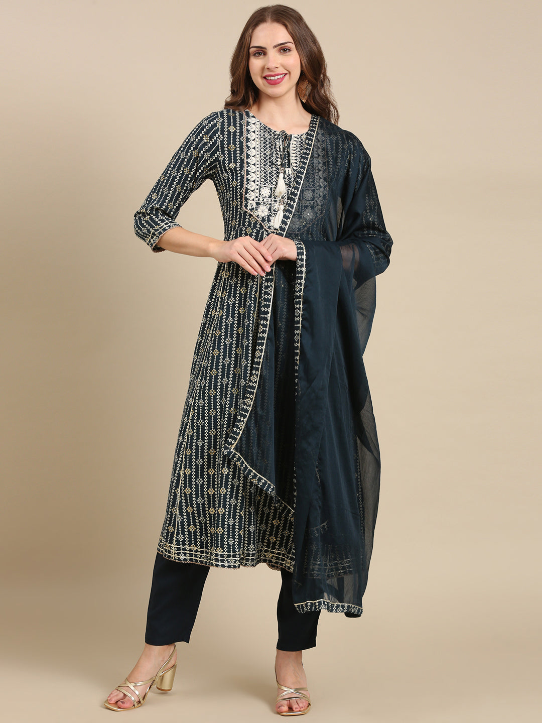 Women's Teal Printed Kurta Set