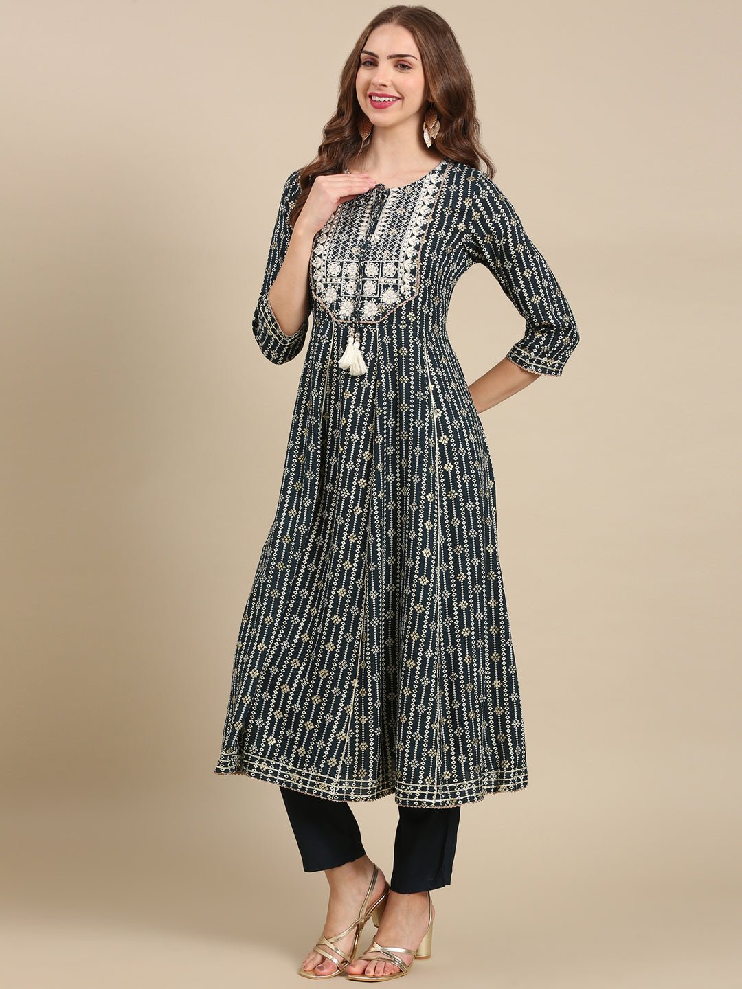 Women's Teal Printed Kurta Set