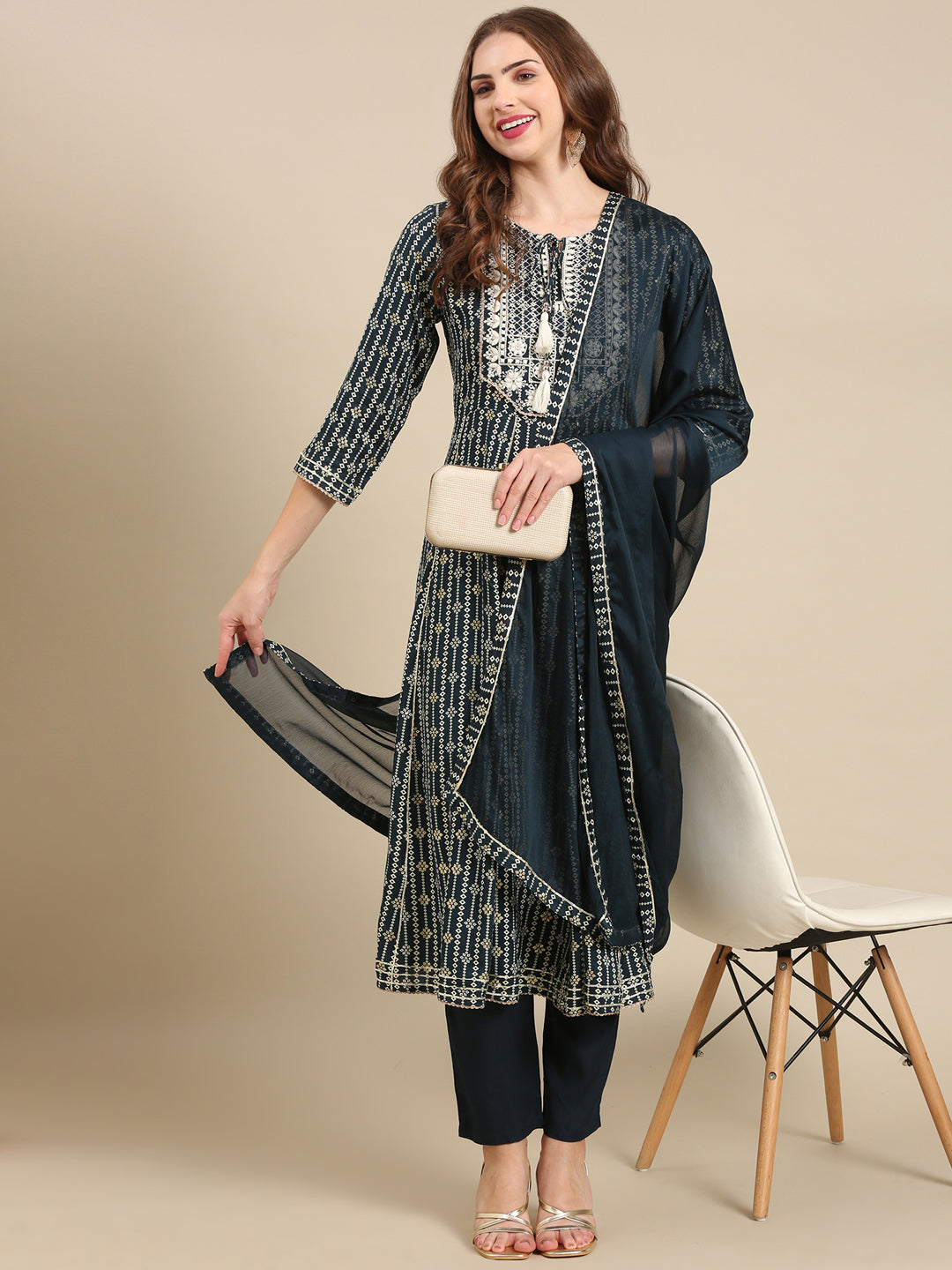 Women's Teal Printed Kurta Set