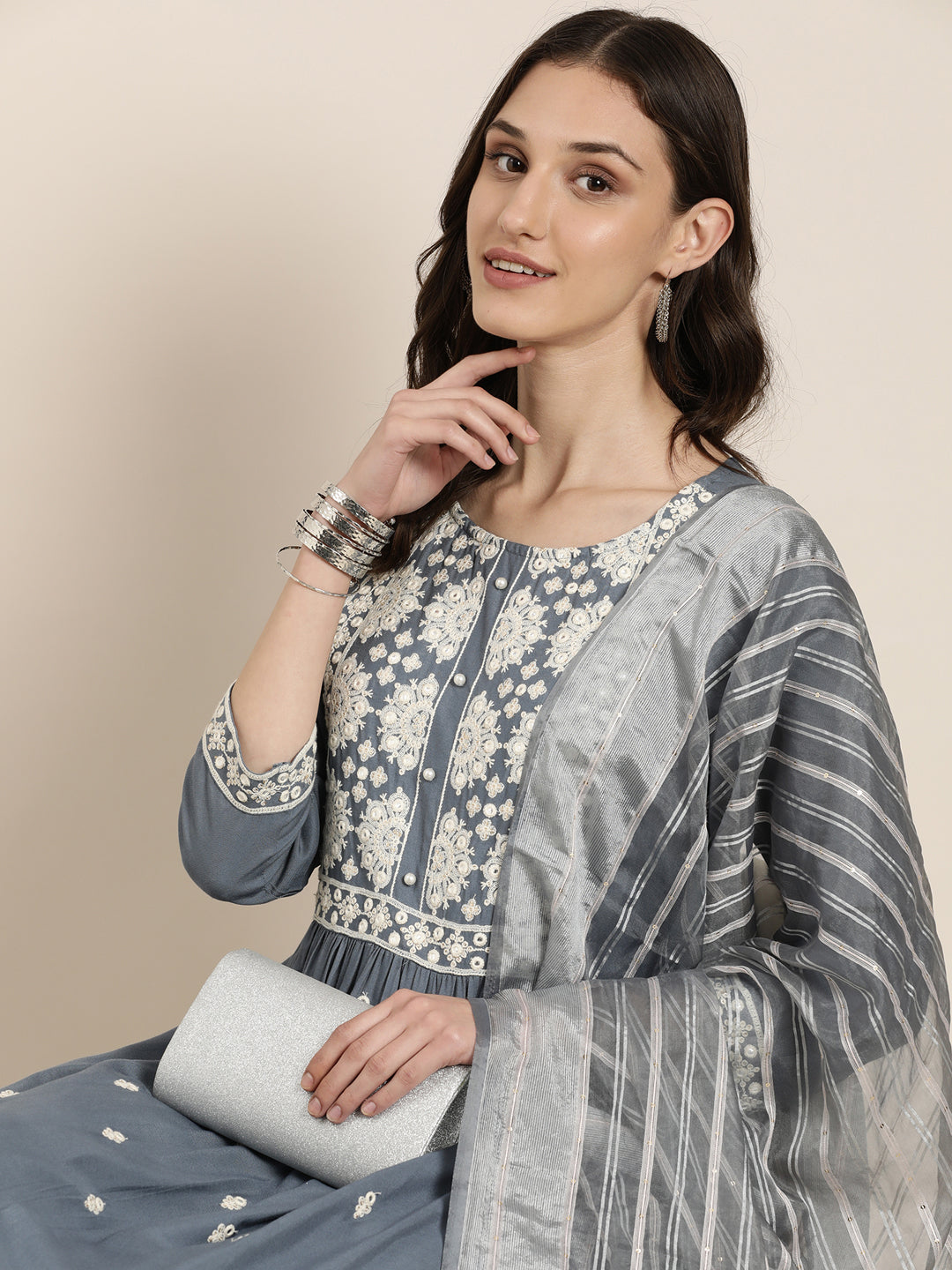 Women Grey Solid Kurta Set