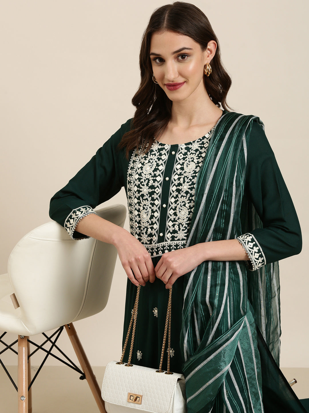 Women Green Solid Kurta Set