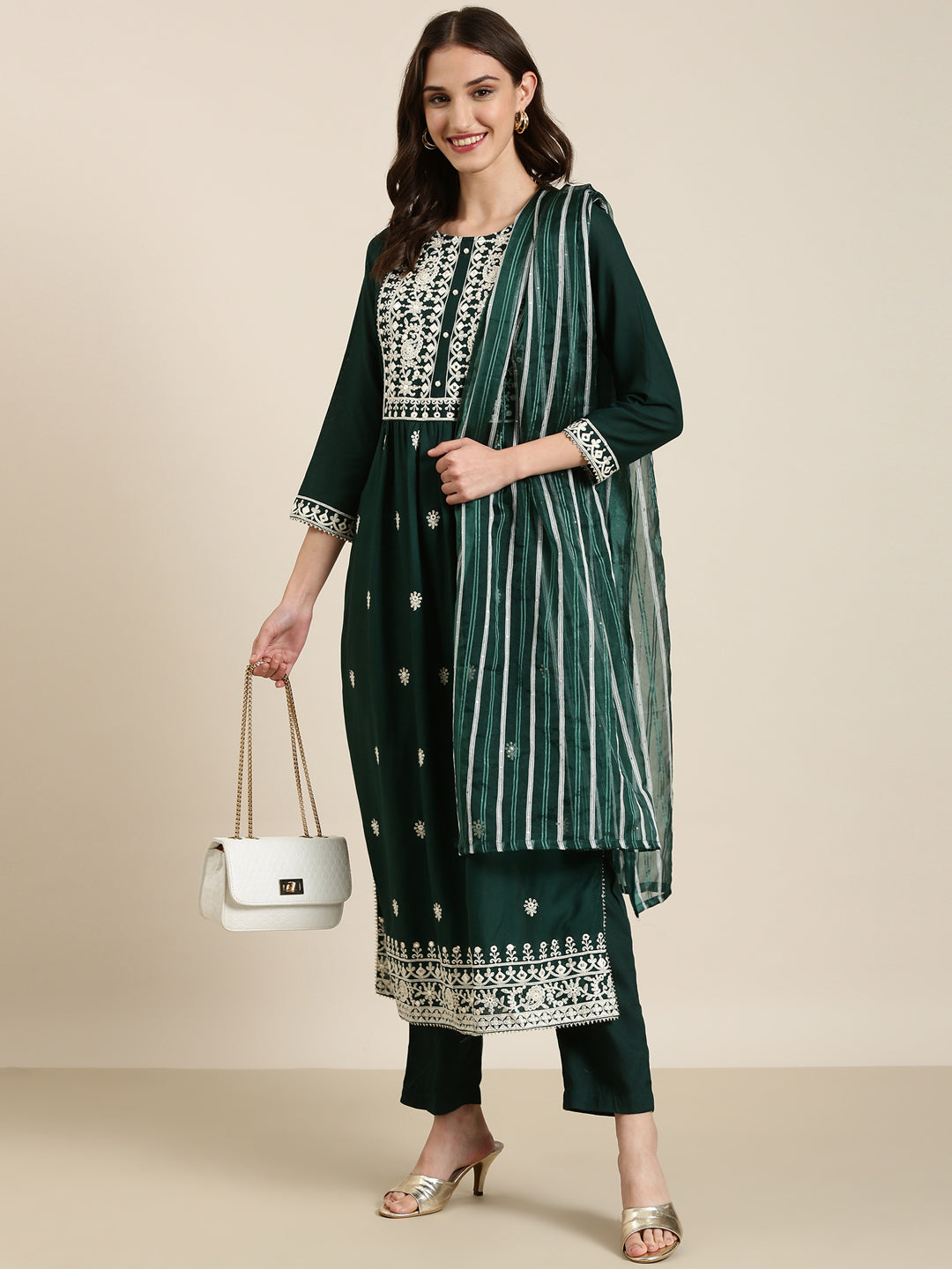 Women Green Solid Kurta Set