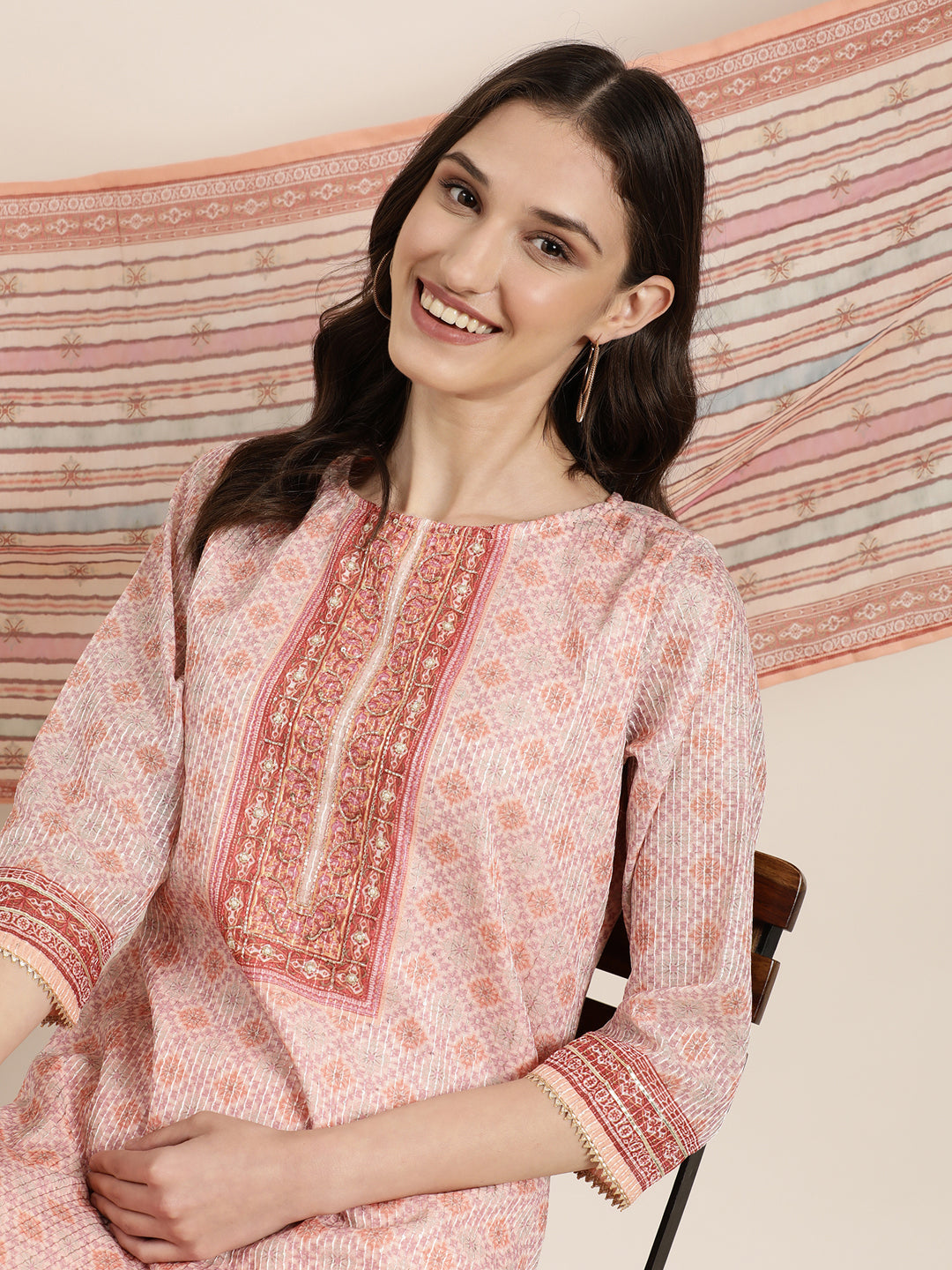 Women Peach Floral Kurta Set