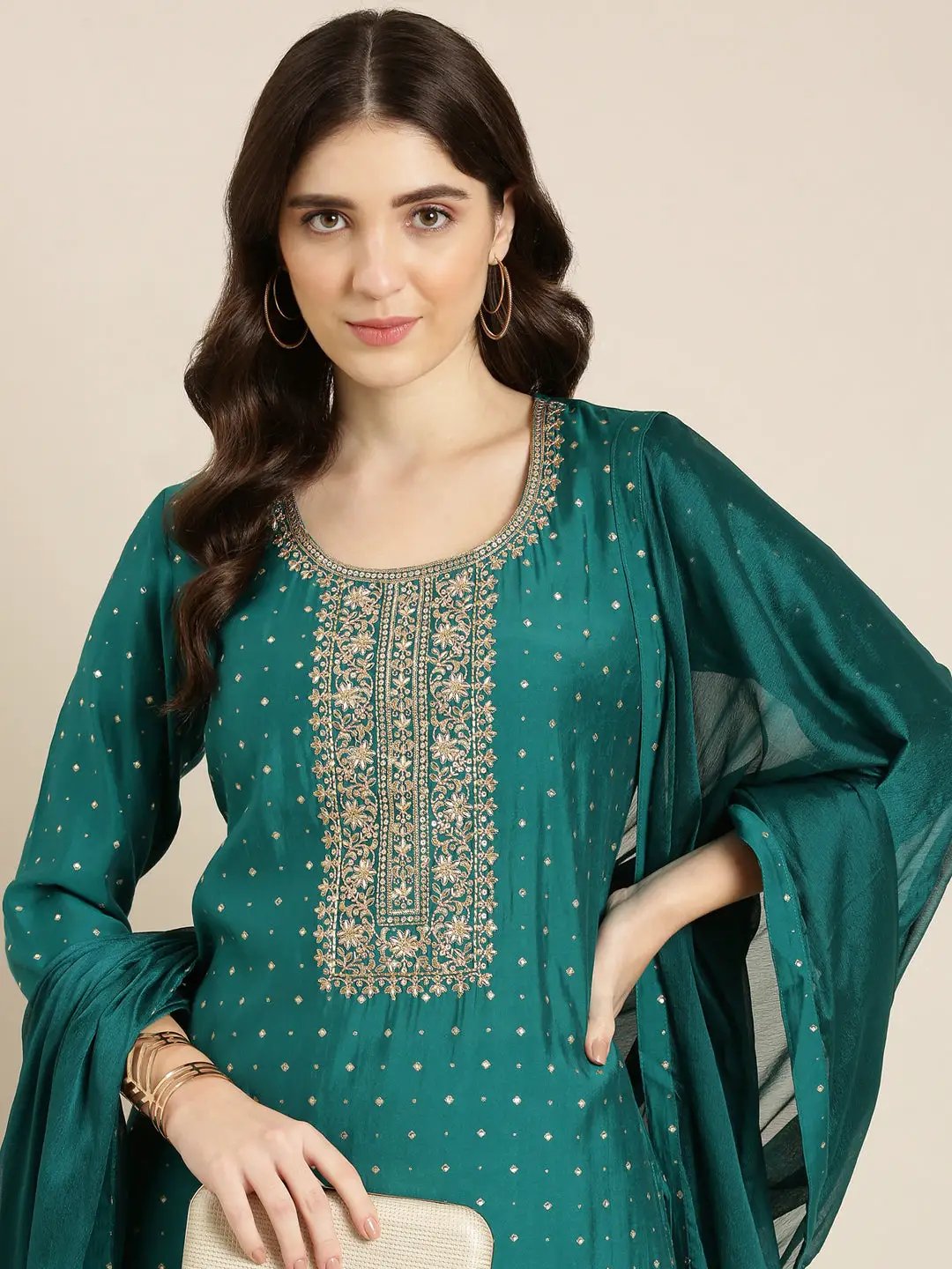 Women's Teal Geometrical Kurta Set