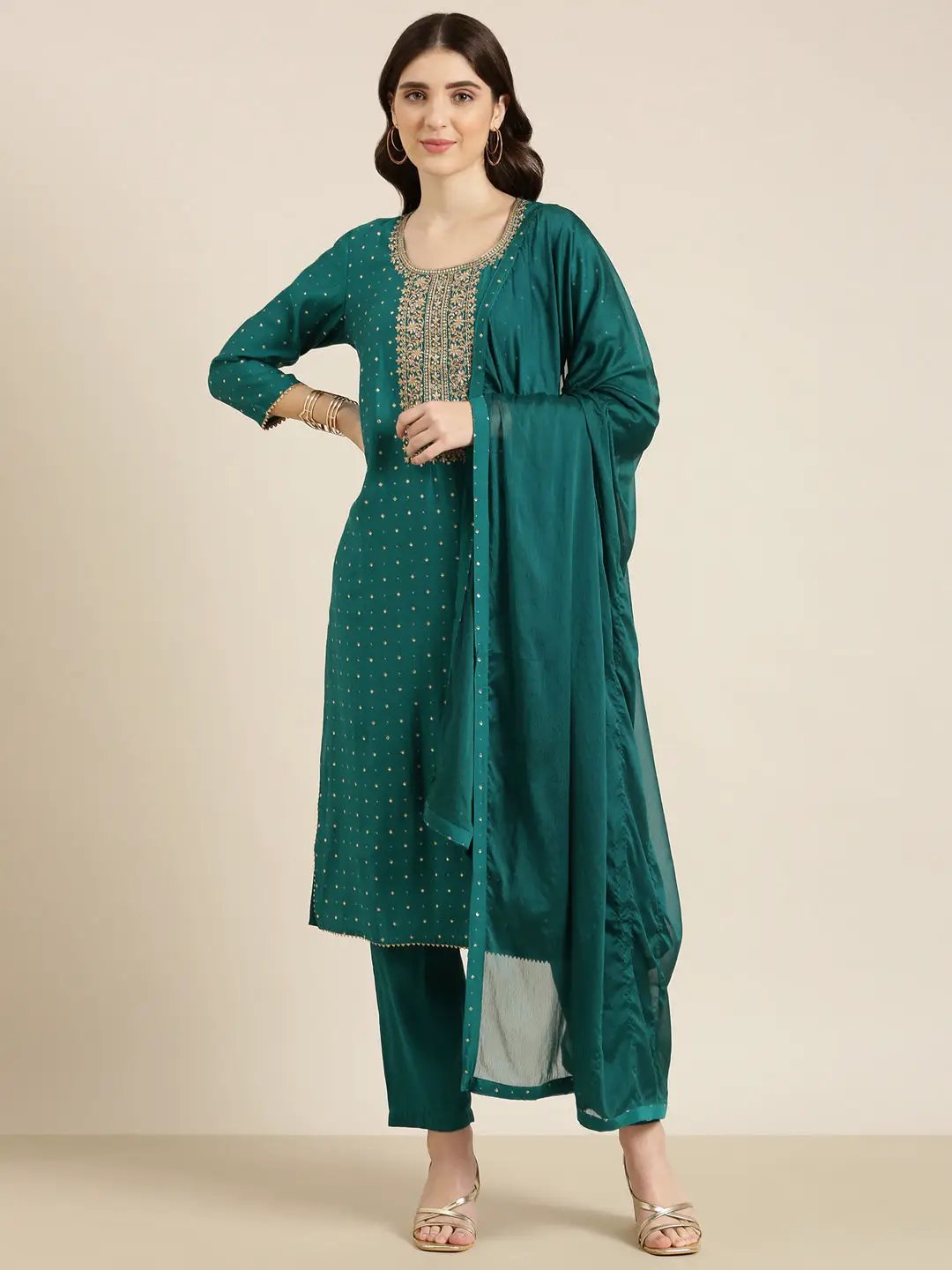 Women's Teal Geometrical Kurta Set