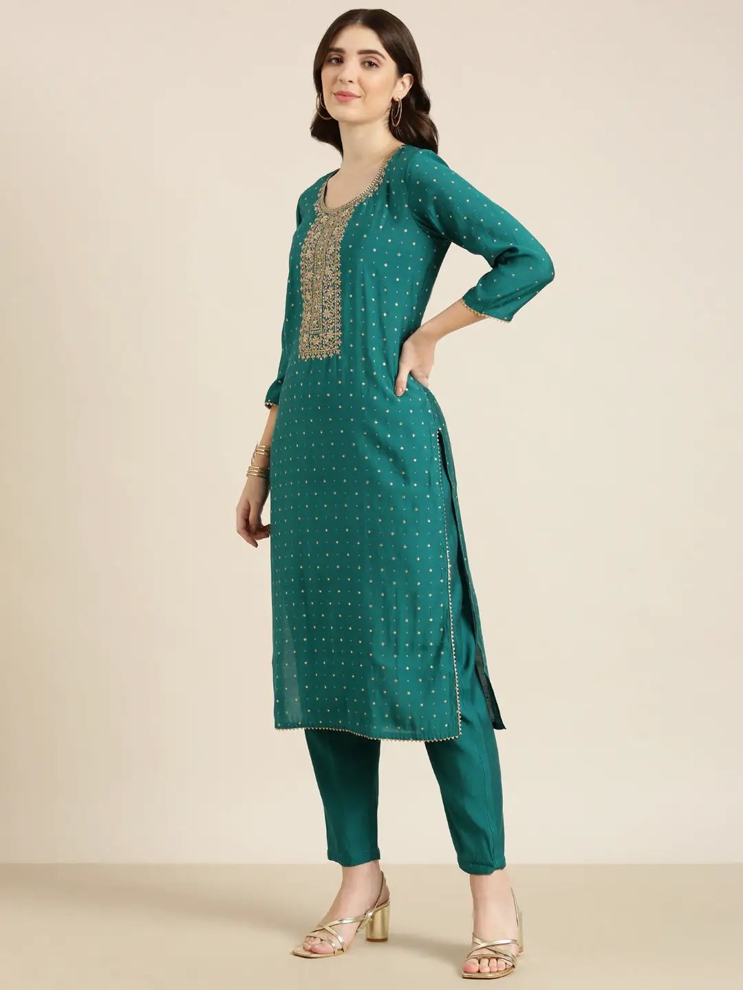 Women's Teal Geometrical Kurta Set