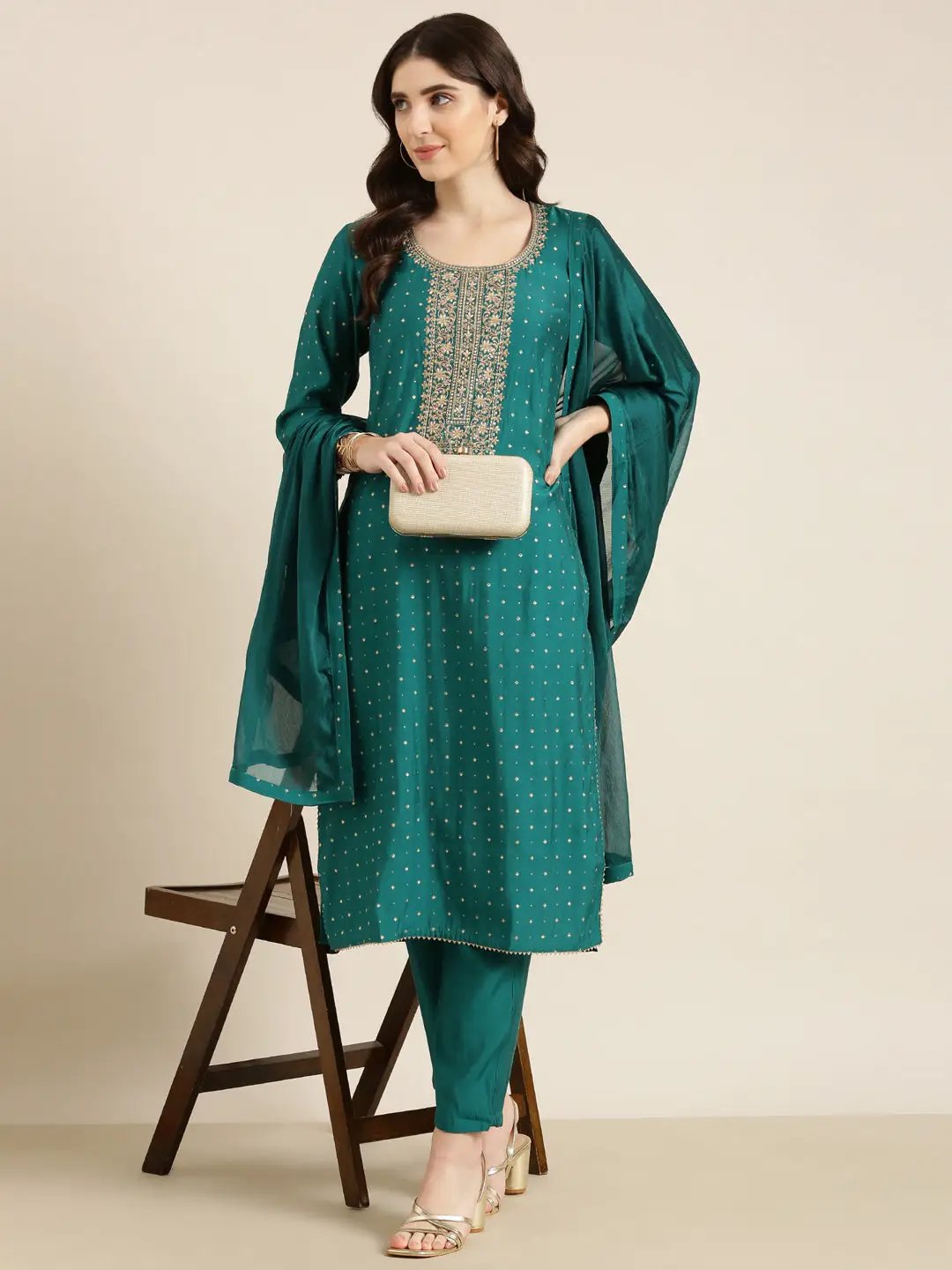 Women's Teal Geometrical Kurta Set
