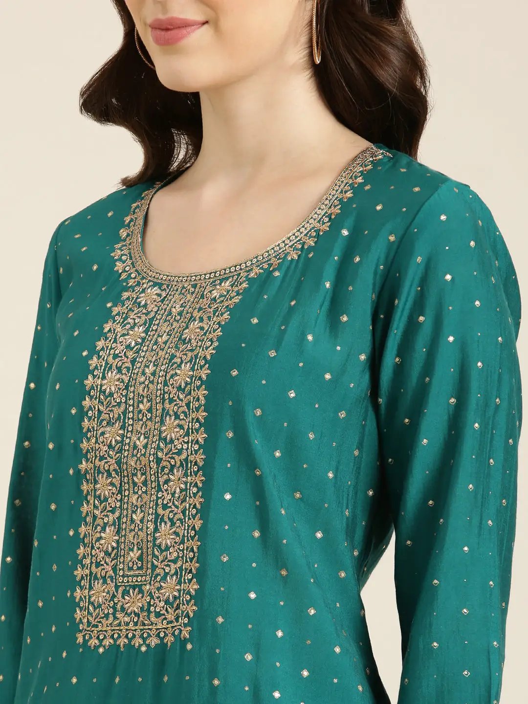 Women's Teal Geometrical Kurta Set
