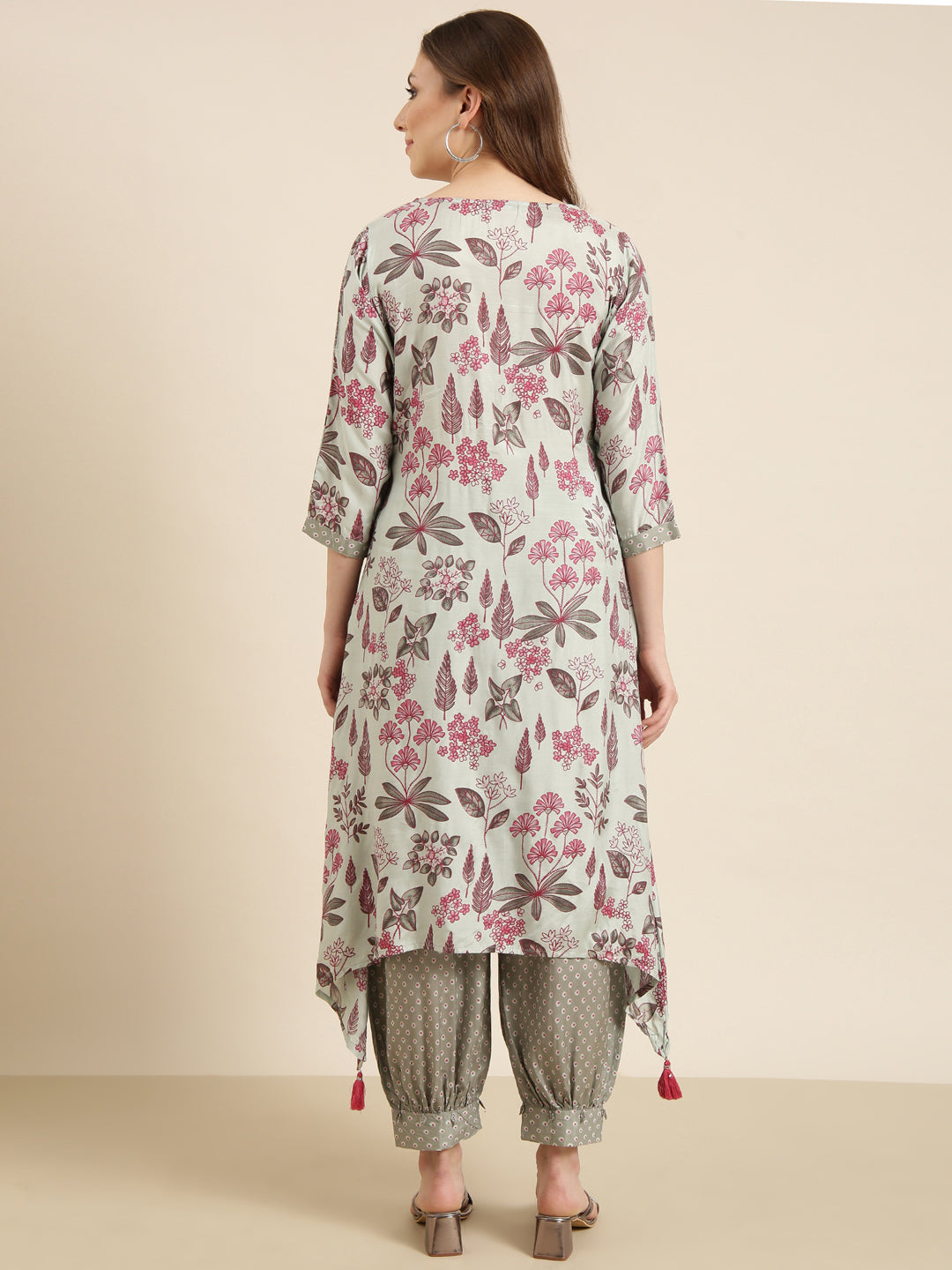 Women A-Line Grey Floral Kurta and Patiala Set