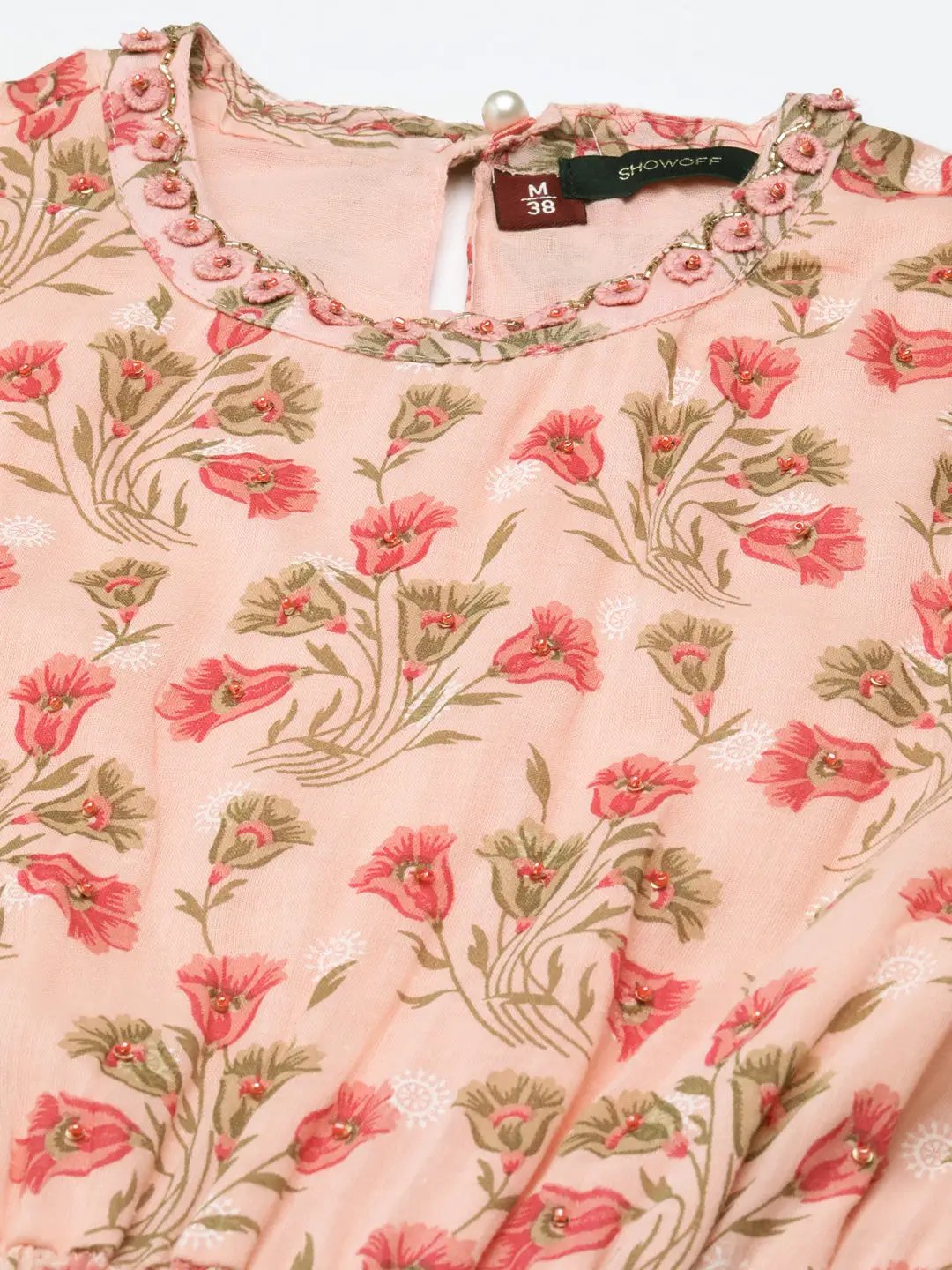Women's Peach Floral Fit and Flare Dress