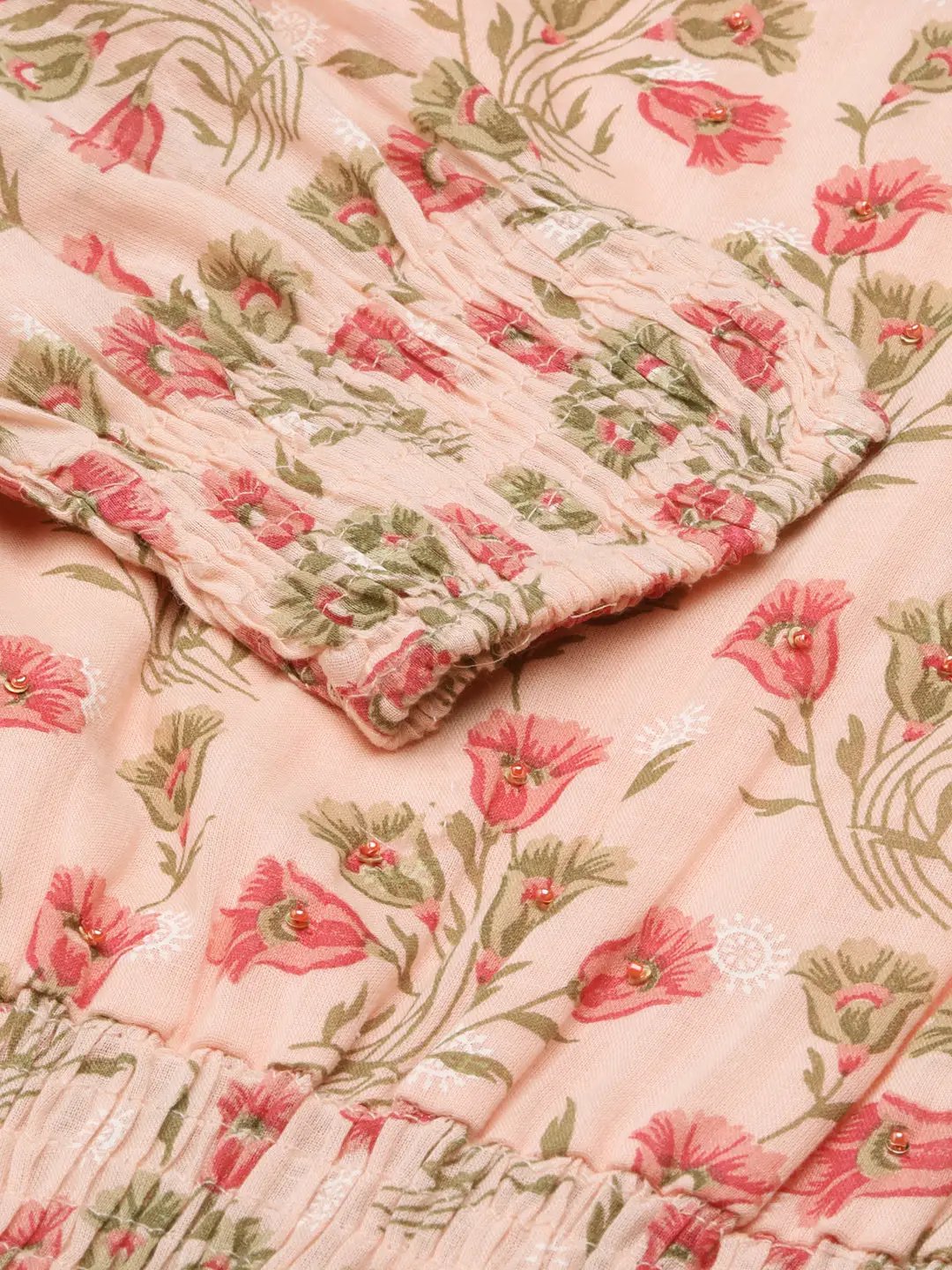 Women's Peach Floral Fit and Flare Dress