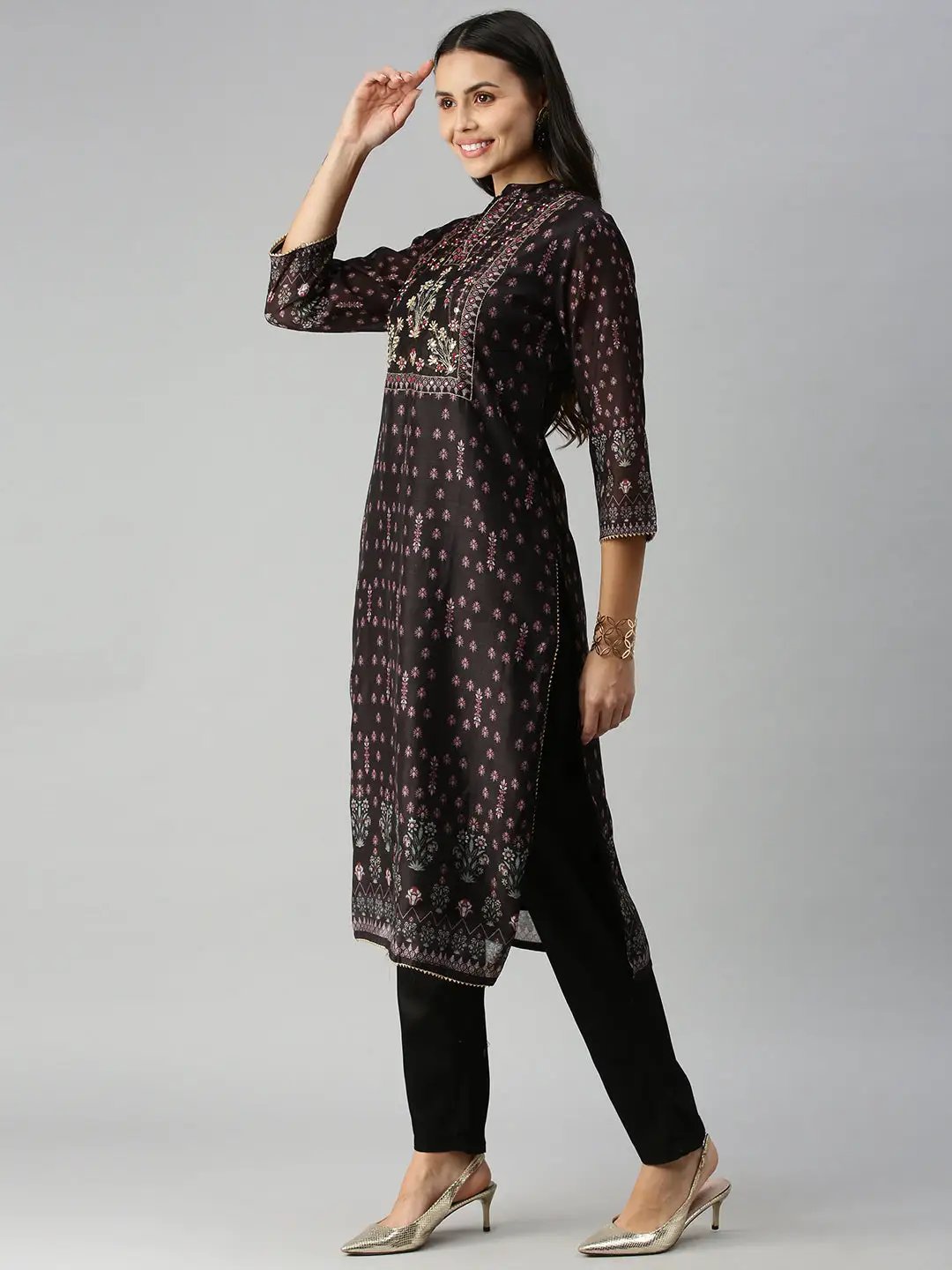 Women's Black Embroidered Kurta Sets with Dupatta
