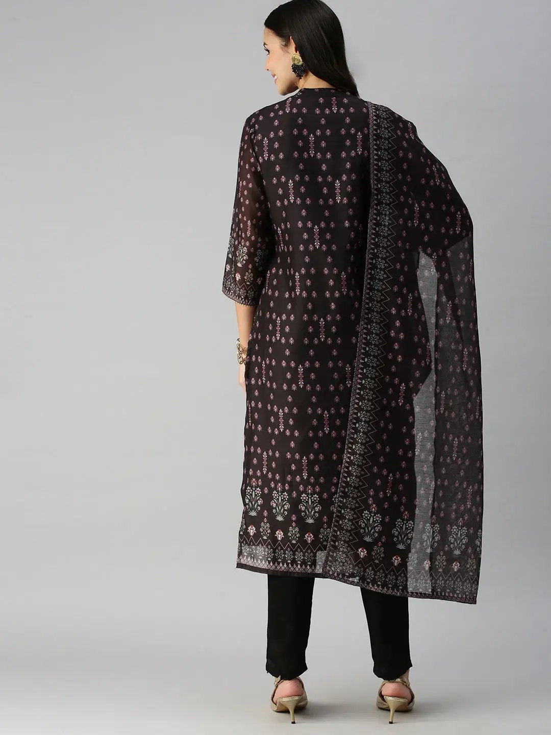 Women's Black Embroidered Kurta Sets with Dupatta