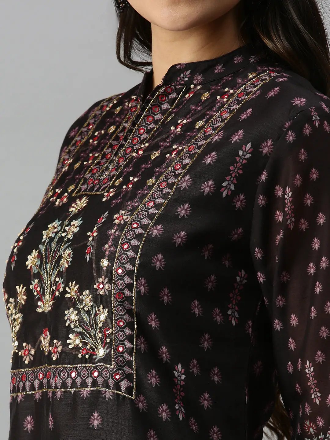 Women's Black Embroidered Kurta Sets with Dupatta