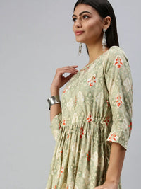 Women's Green Ethnic Motifs Kurta Sets with Dhoti Pants