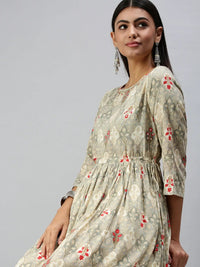 Women's Grey Ethnic Motifs Printed Kurta Sets with Dhoti Pants